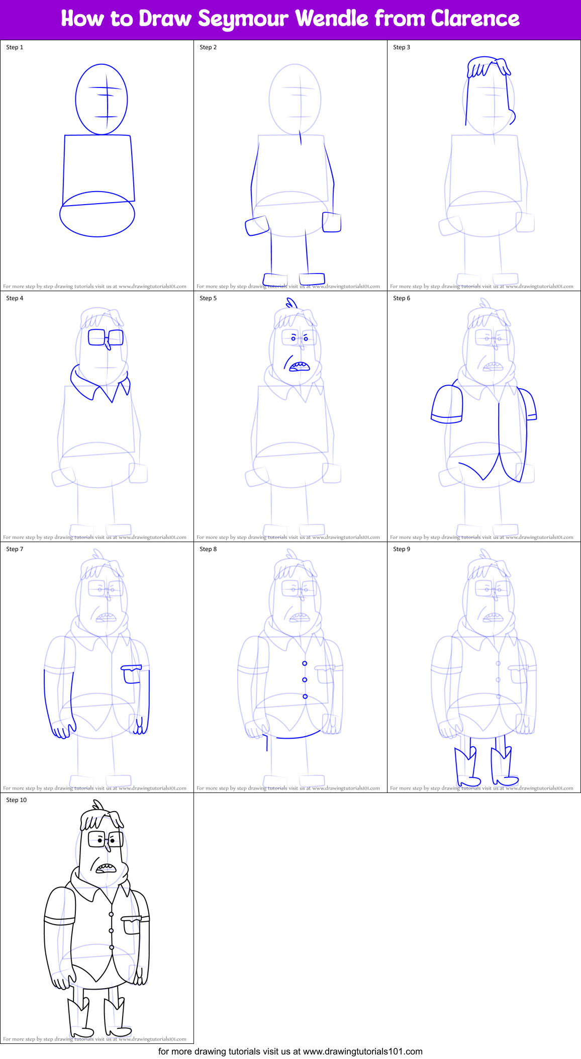 How to Draw Seymour Wendle from Clarence Printable Step by Step
