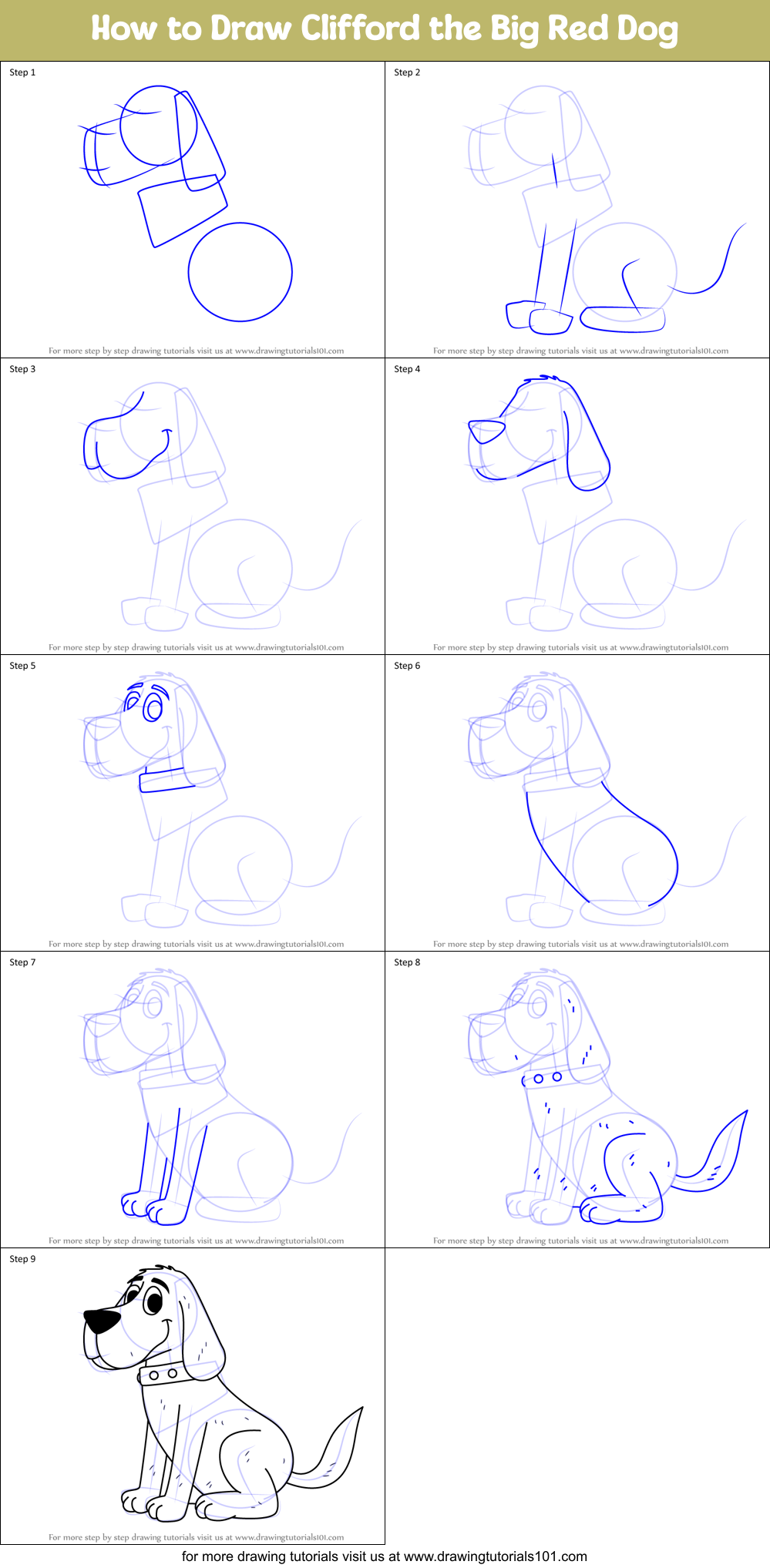 How to Draw Clifford the Big Red Dog (Clifford the Big Red Dog) Step by ...