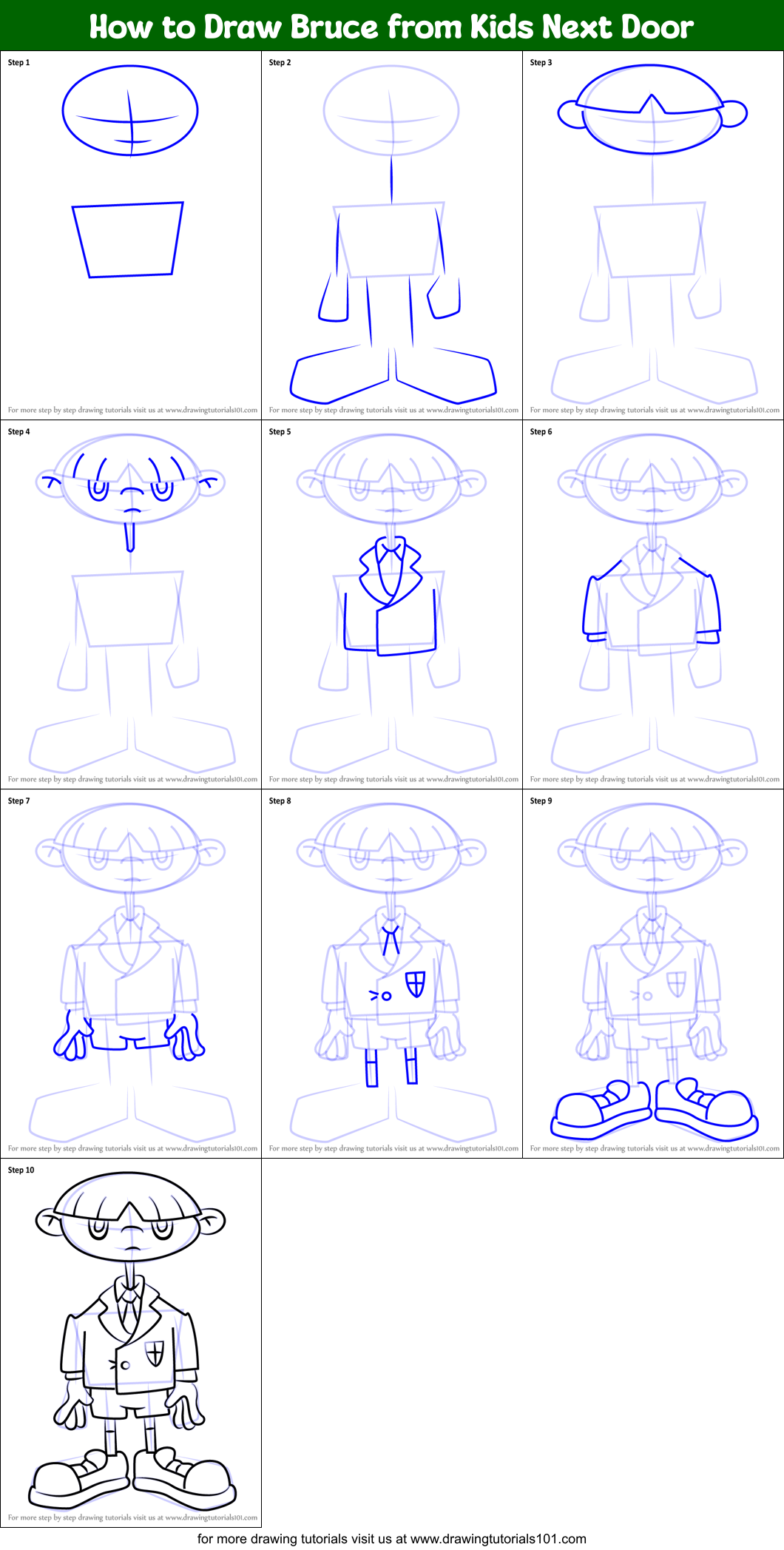 How to Draw Bruce from Kids Next Door Printable Step by Step