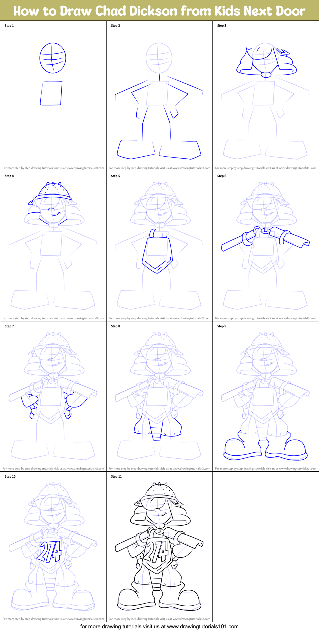 How to Draw Chad Dickson from Kids Next Door Printable Step by Step