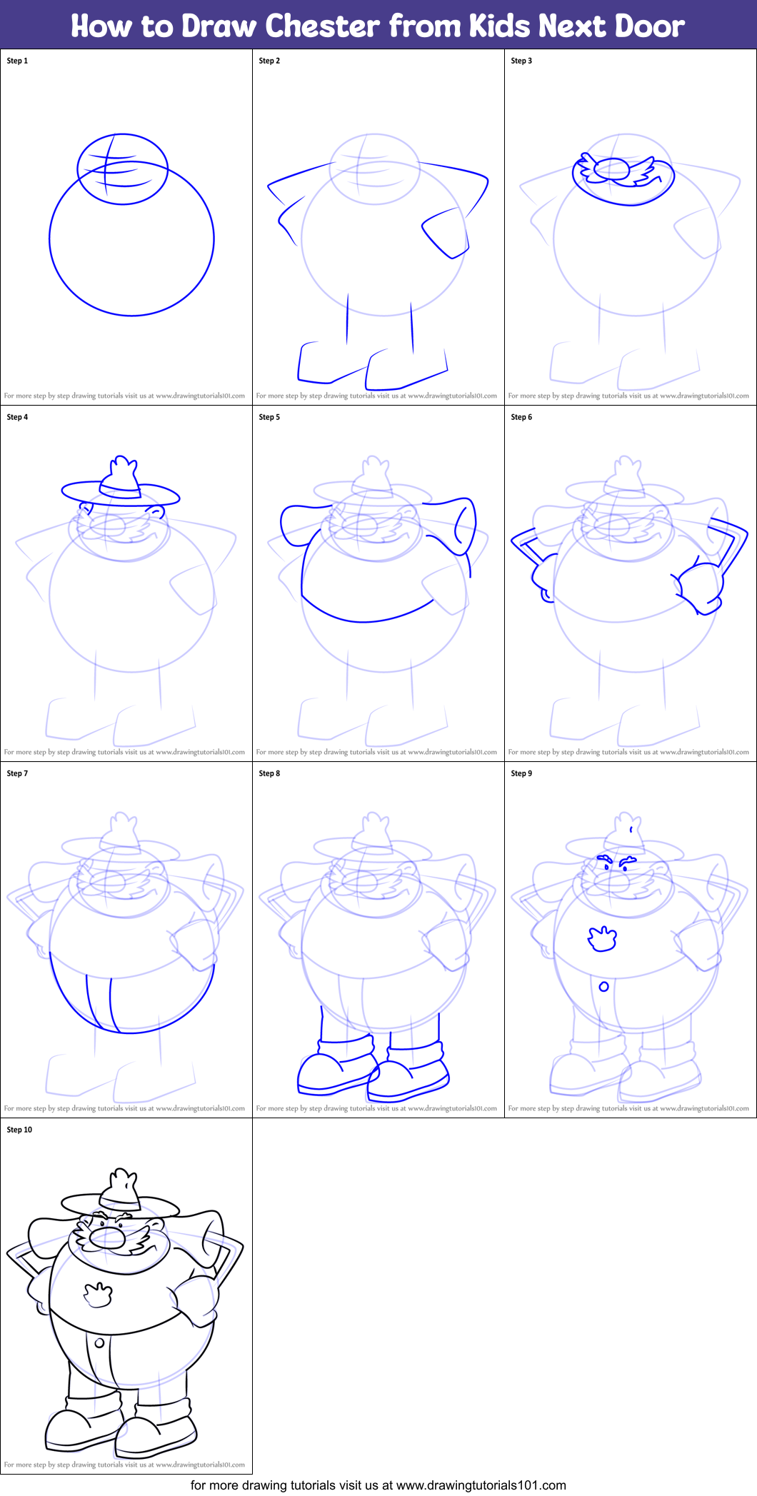 How to Draw Chester from Kids Next Door Printable Step by Step