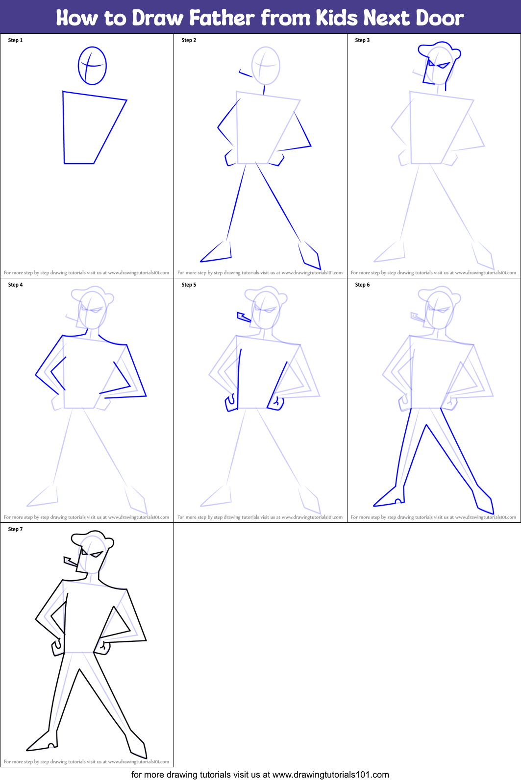 How to Draw Father from Kids Next Door Printable Step by Step