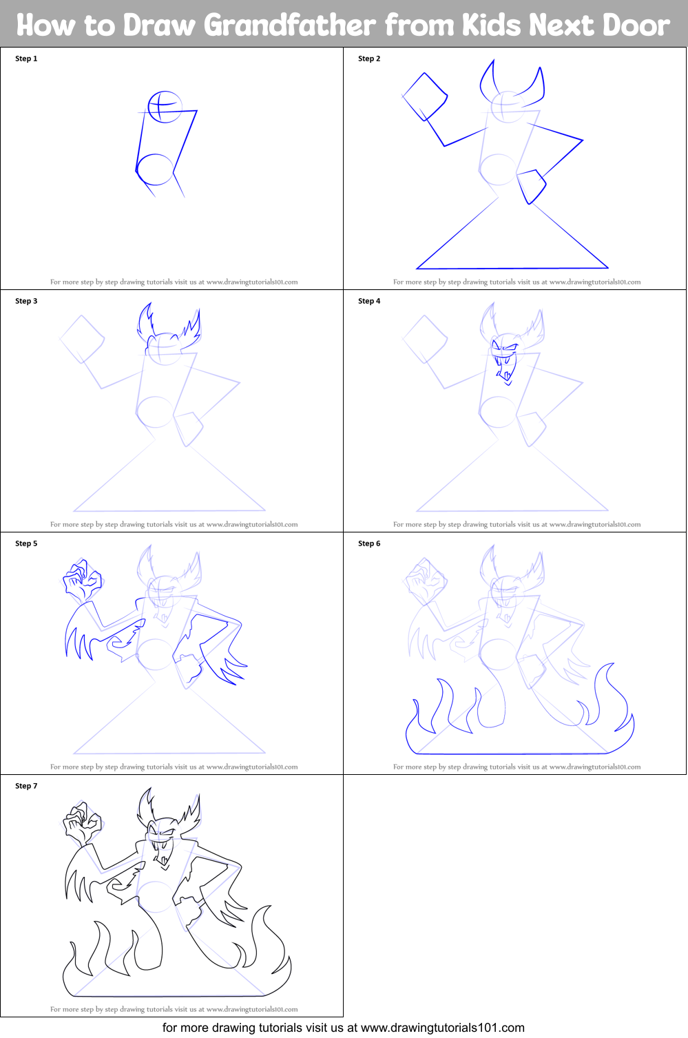 How to Draw Grandfather from Kids Next Door Printable Step by Step