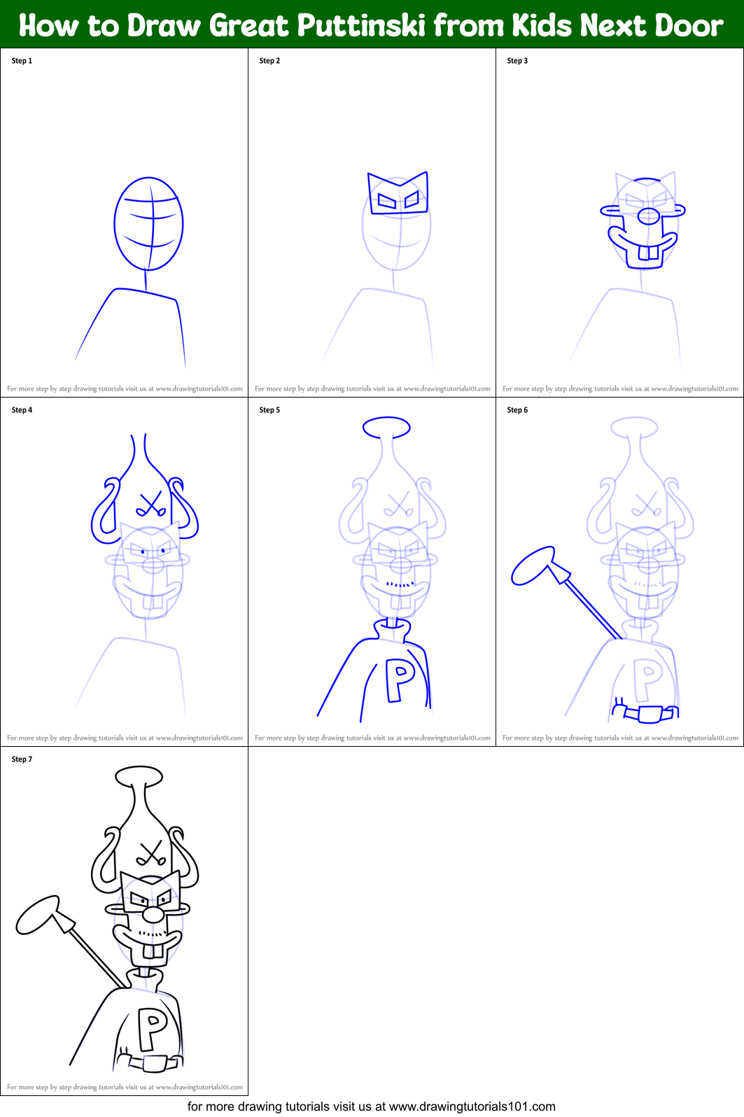 How to Draw Great Puttinski from Kids Next Door Printable Step by Step