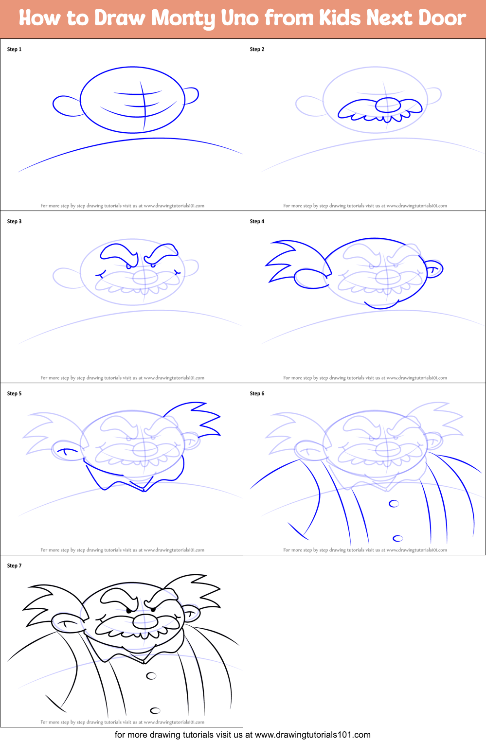 How to Draw Monty Uno from Kids Next Door Printable Step by Step