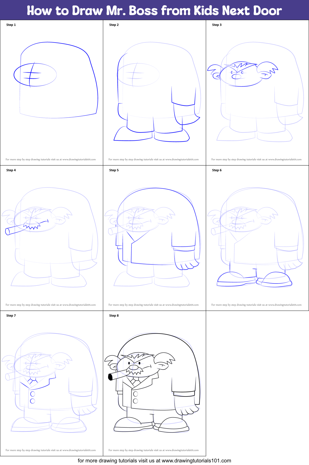 How to Draw Mr. Boss from Kids Next Door Printable Step by Step