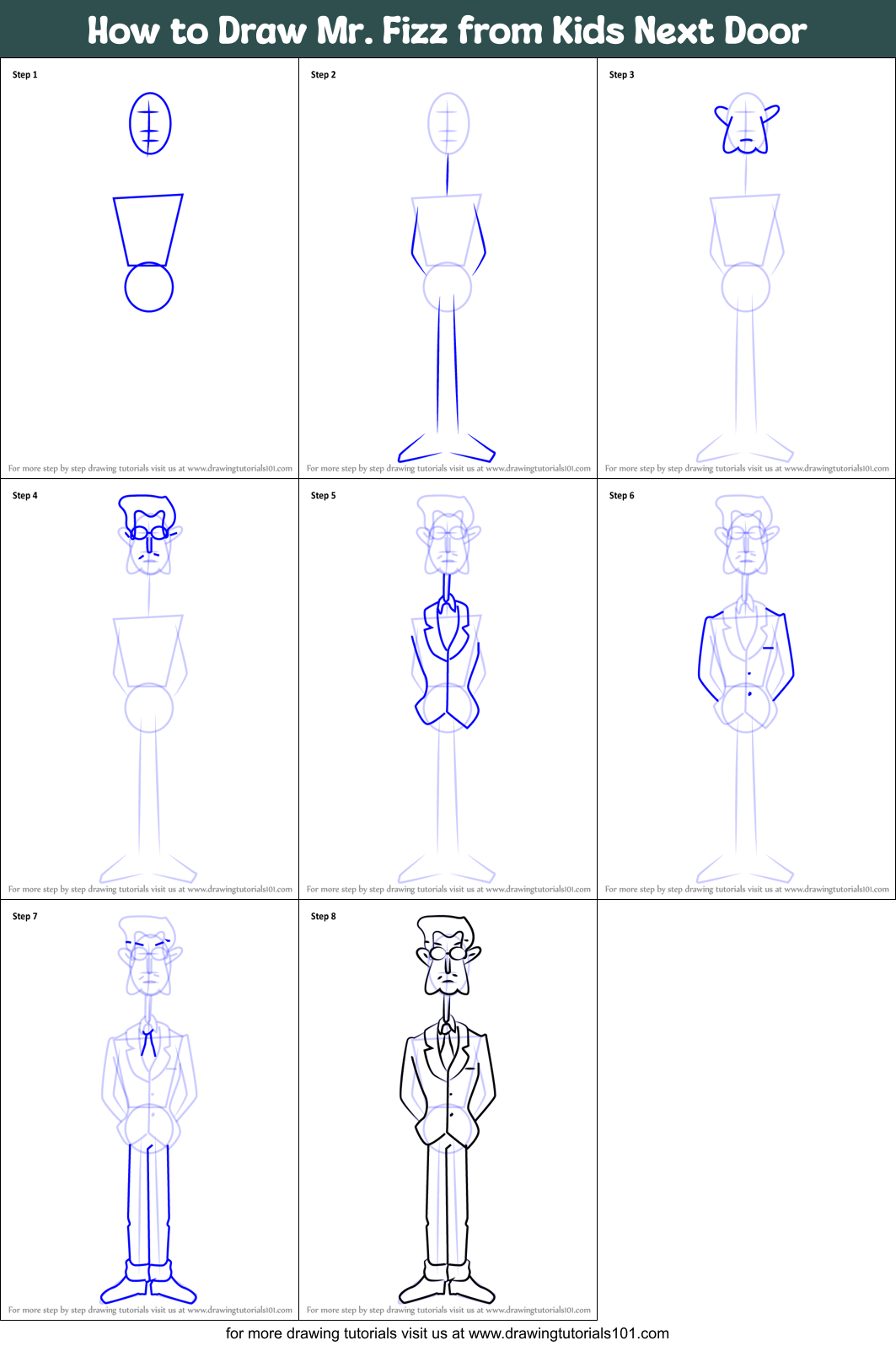 How to Draw Mr. Fizz from Kids Next Door Printable Step by Step