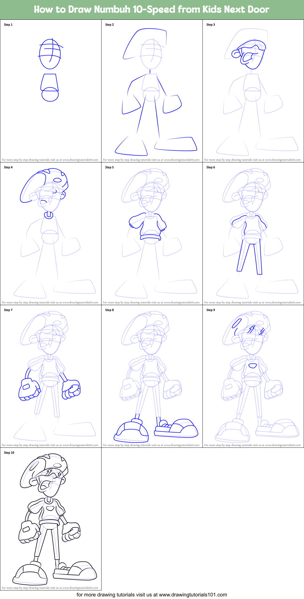 How to Draw Numbuh 10-Speed from Kids Next Door Printable Step by Step