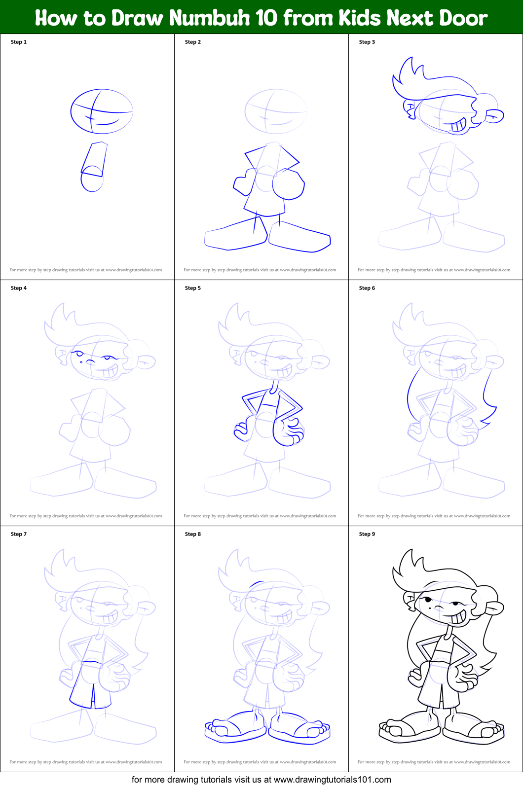 How to Draw Numbuh 10 from Kids Next Door Printable Step by Step