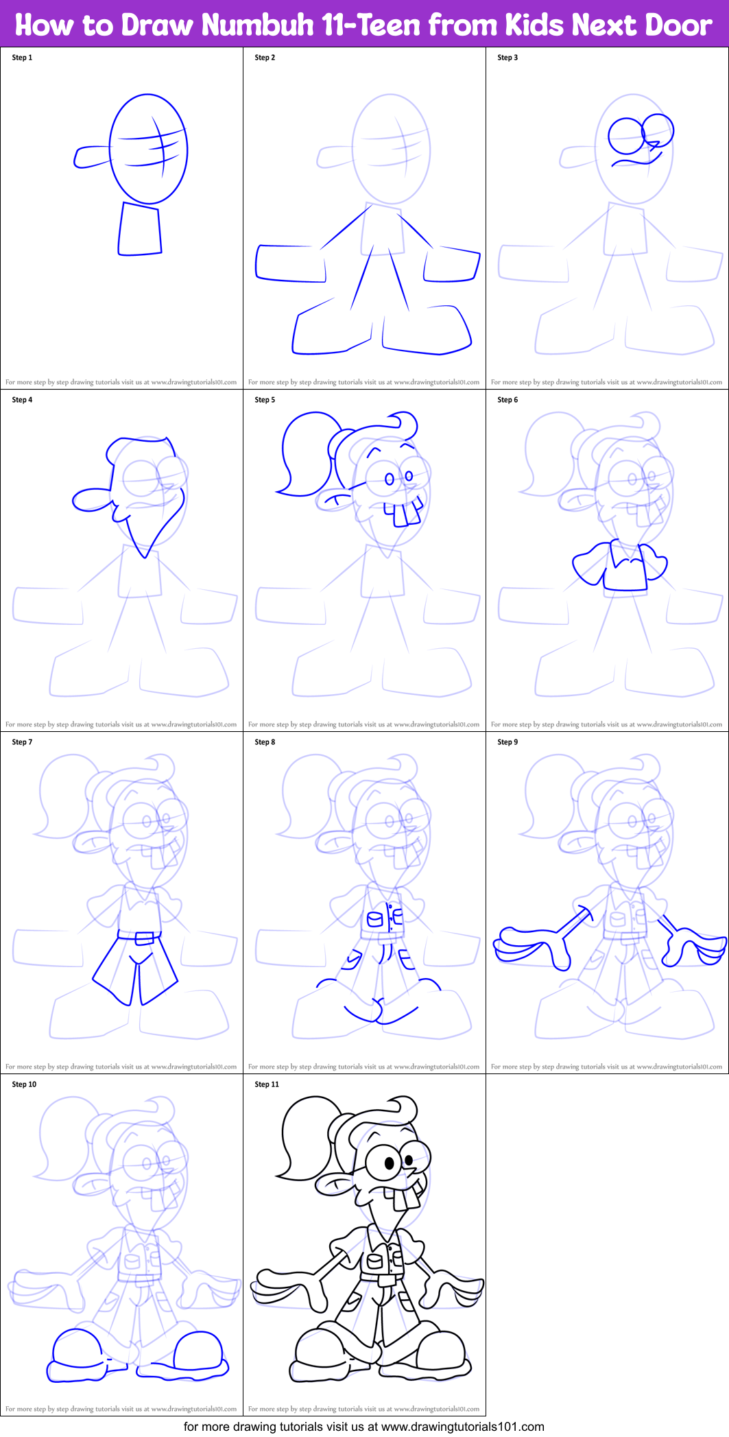 How to Draw Numbuh 11-Teen from Kids Next Door Printable Step by Step