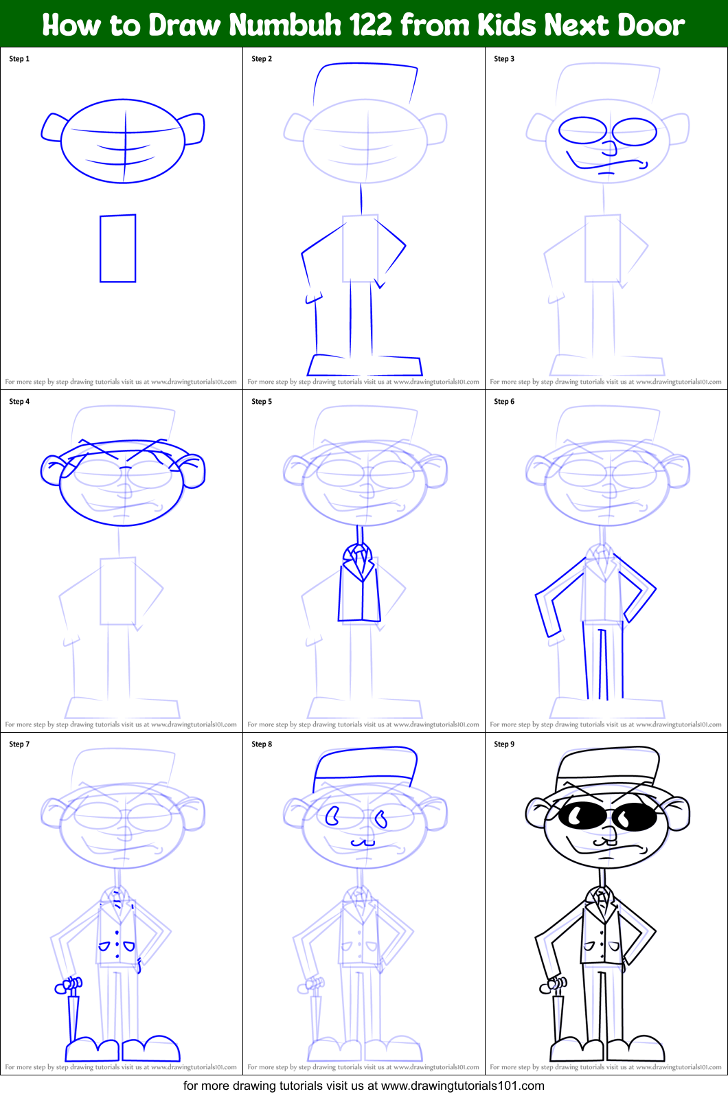 How to Draw Numbuh 122 from Kids Next Door Printable Step by Step