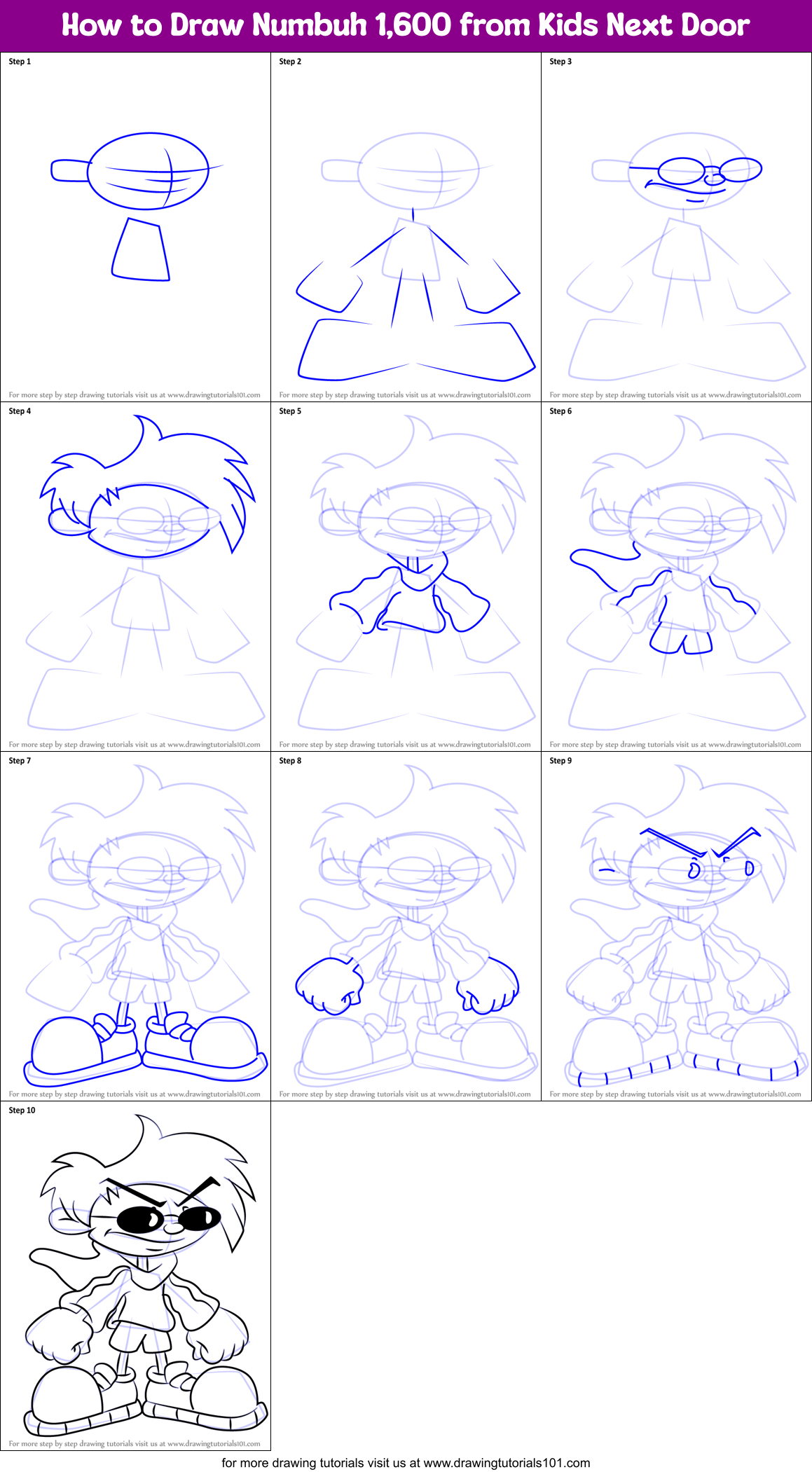 How to Draw Numbuh 1,600 from Kids Next Door Printable Step by Step