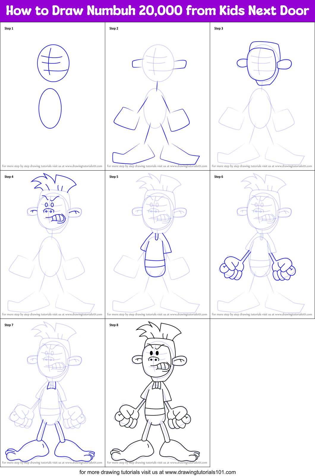 How to Draw Numbuh 20,000 from Kids Next Door Printable Step by Step