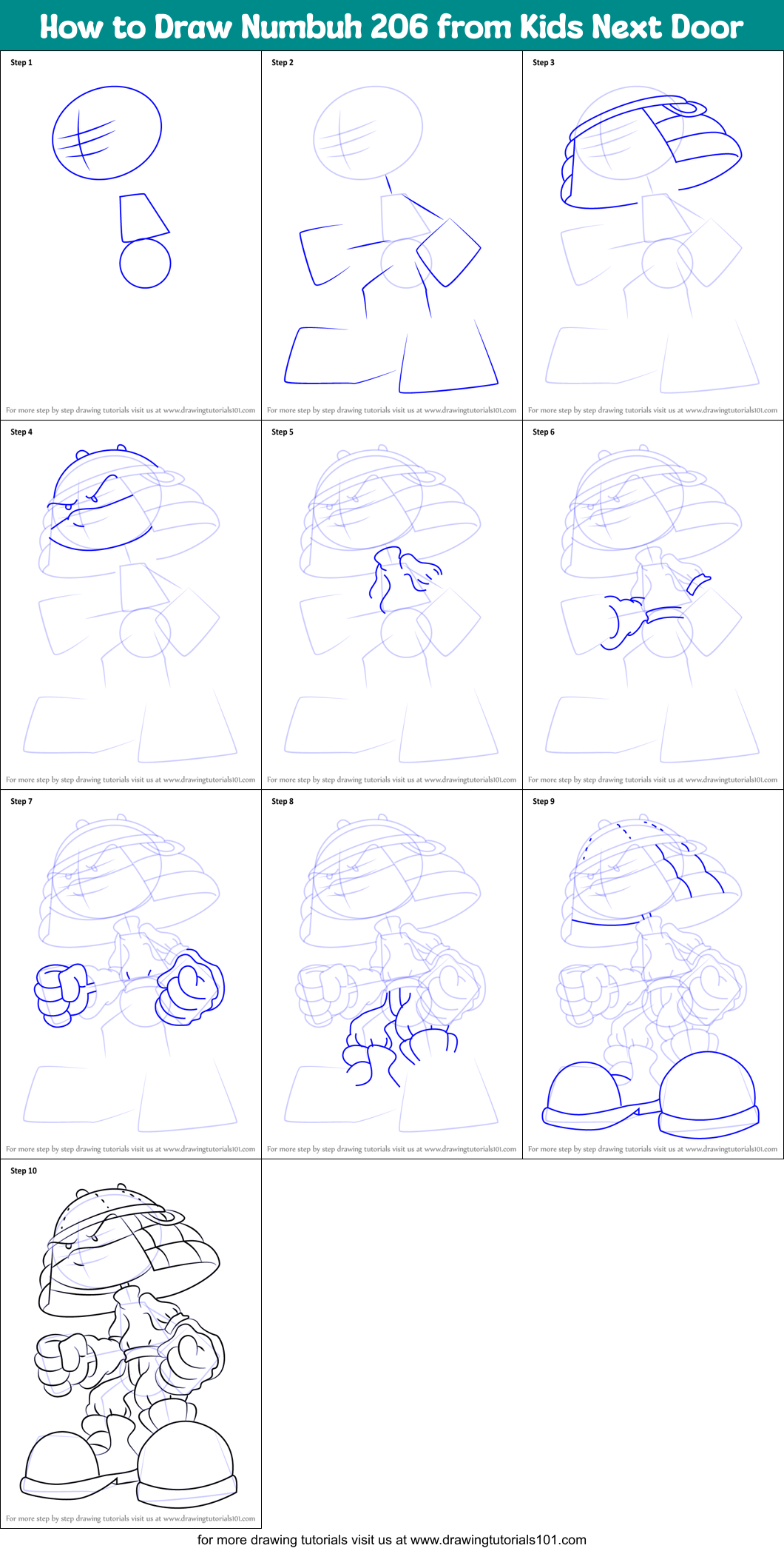 How to Draw Numbuh 206 from Kids Next Door Printable Step by Step