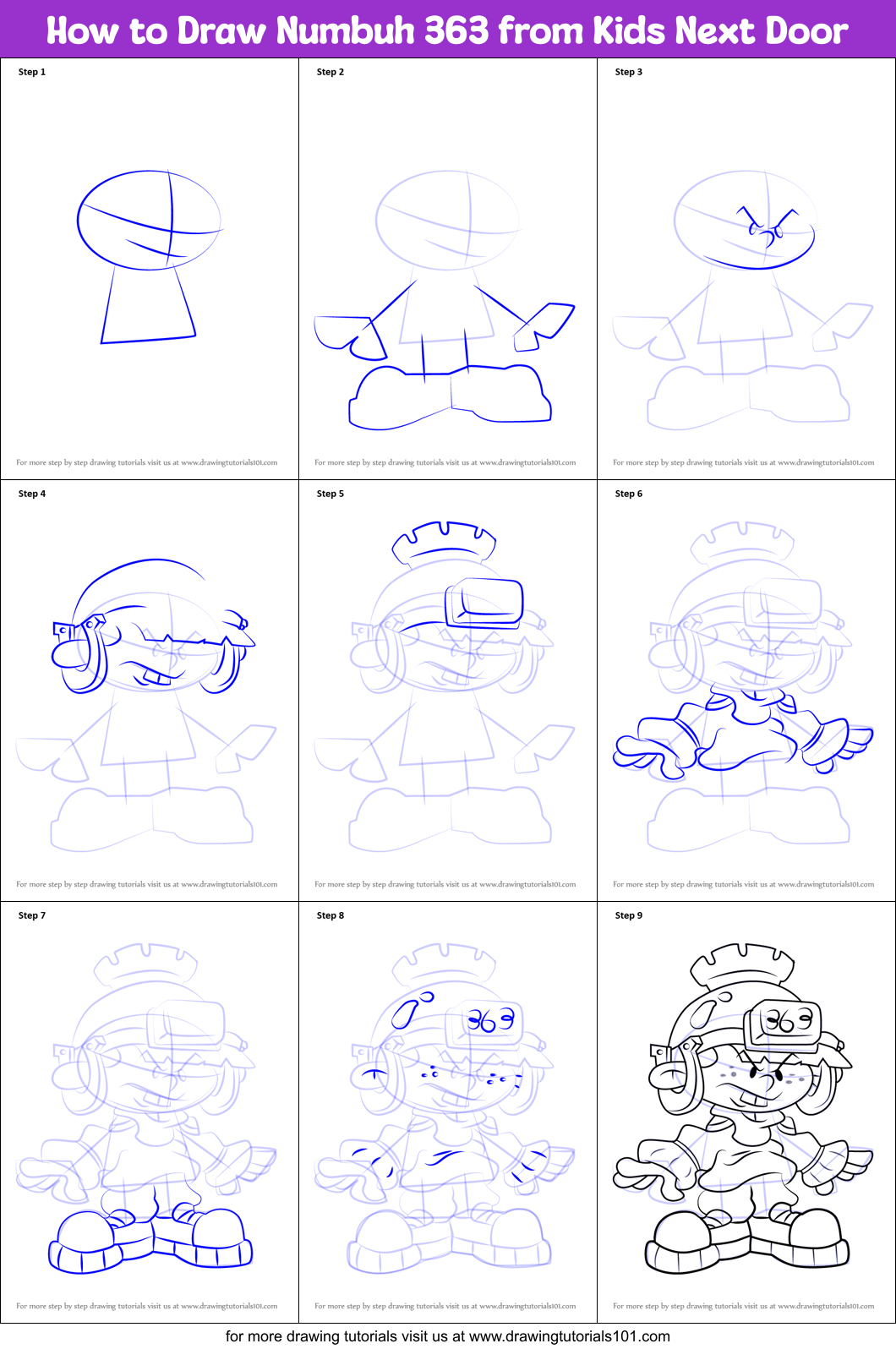 How to Draw Numbuh 363 from Kids Next Door Printable Step by Step