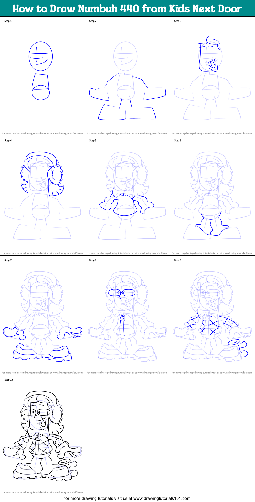 How to Draw Numbuh 440 from Kids Next Door Printable Step by Step