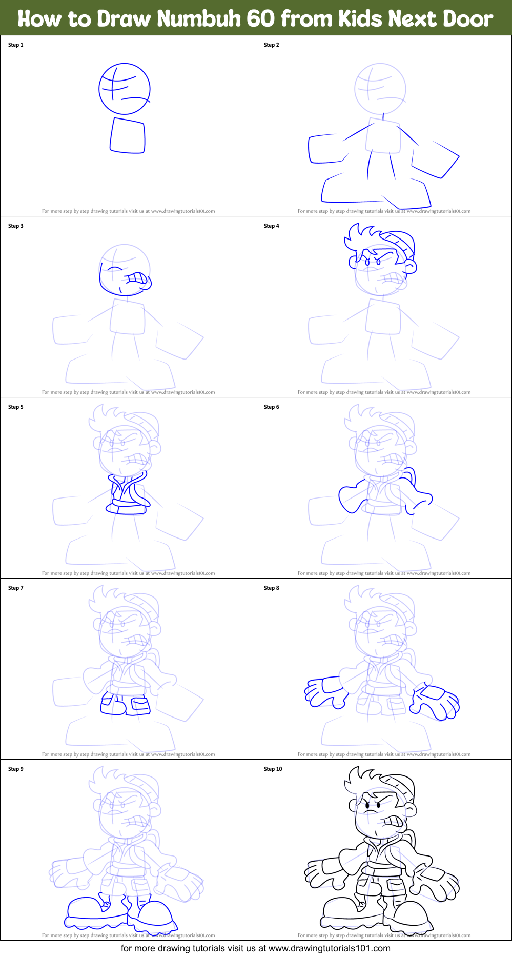 How to Draw Numbuh 60 from Kids Next Door Printable Step by Step