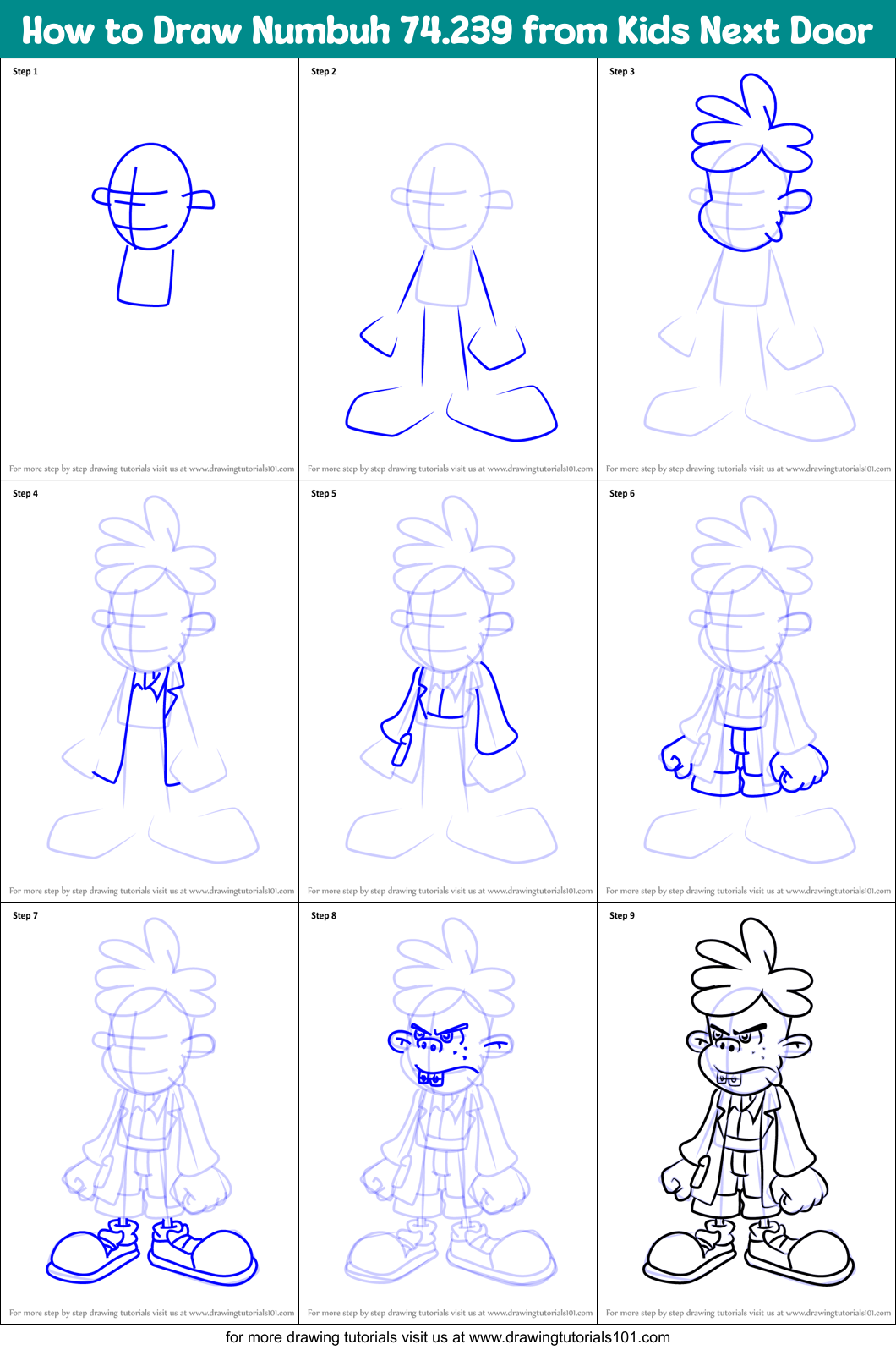 How to Draw Numbuh 74.239 from Kids Next Door Printable Step by Step