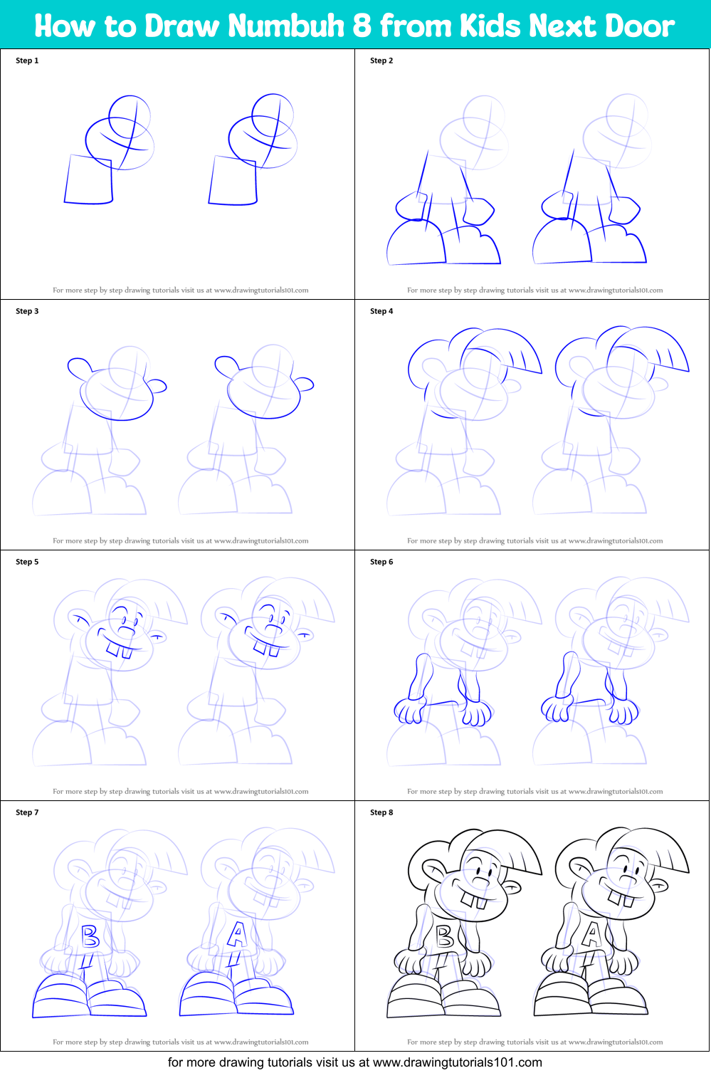 How to Draw Numbuh 8 from Kids Next Door Printable Step by Step