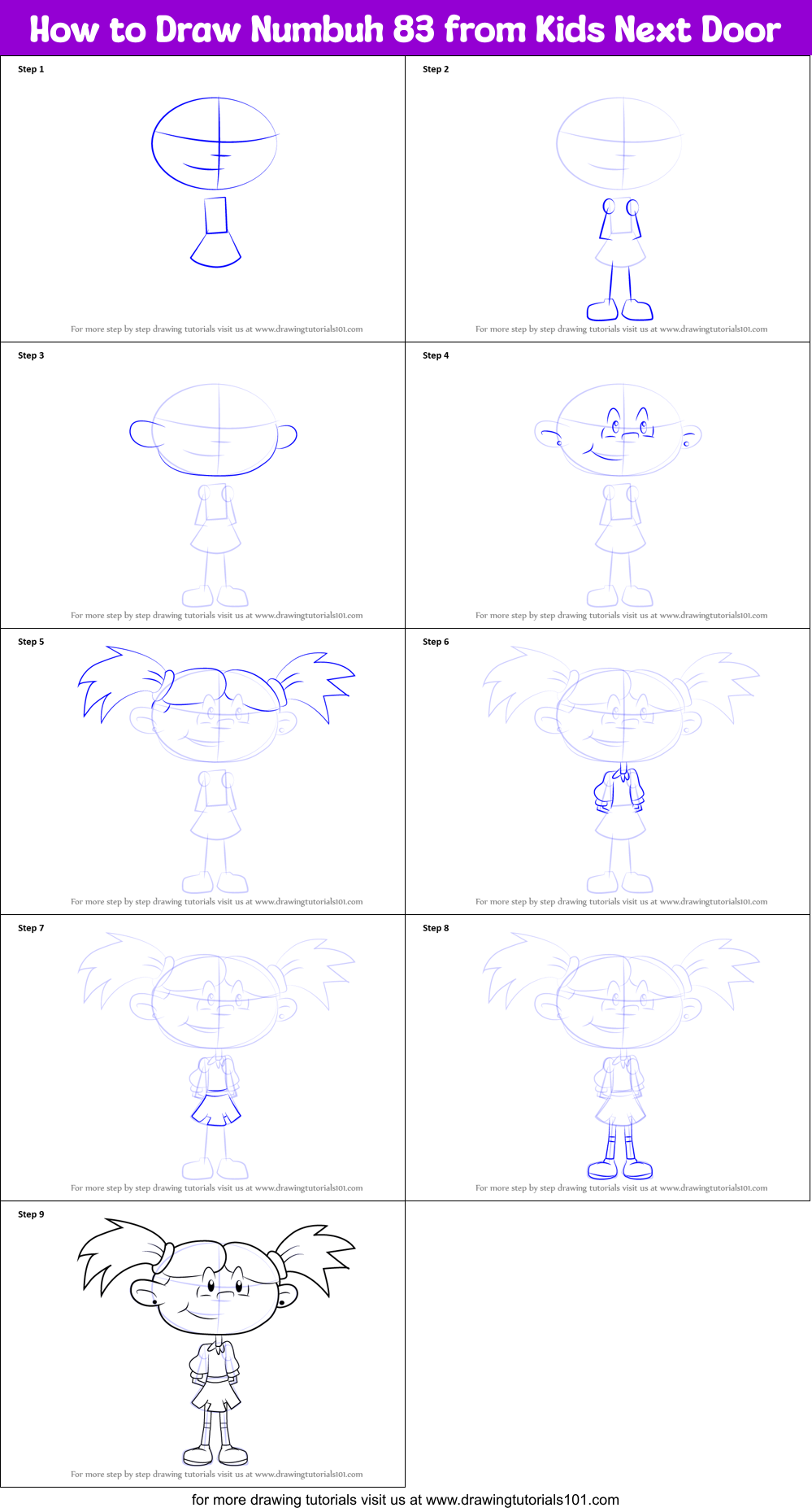 How to Draw Numbuh 83 from Kids Next Door Printable Step by Step