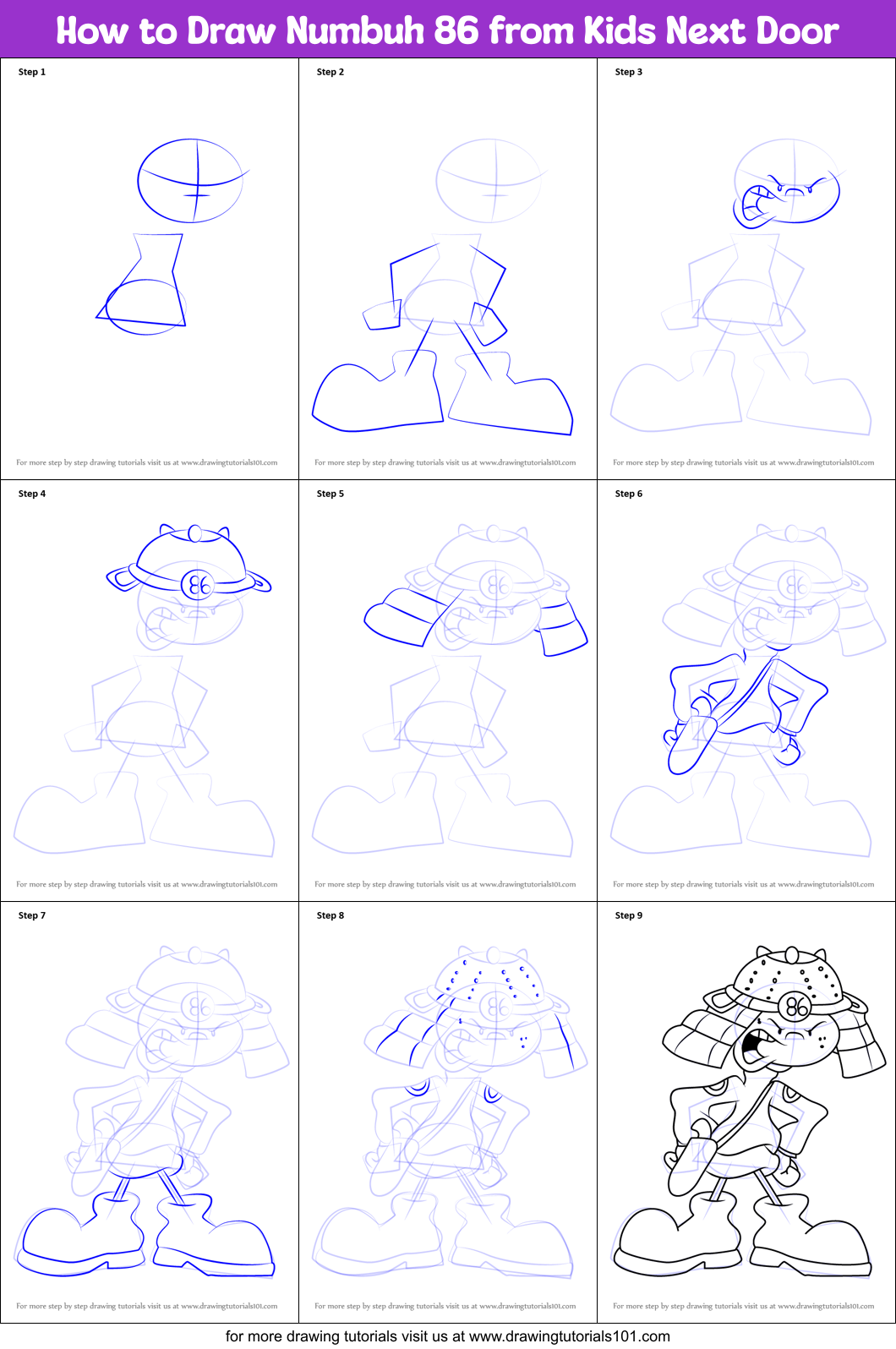 How to Draw Numbuh 86 from Kids Next Door Printable Step by Step