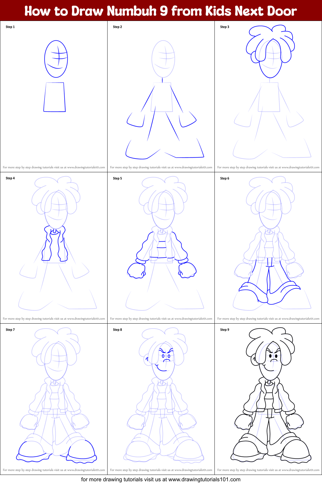 How to Draw Numbuh 9 from Kids Next Door Printable Step by Step