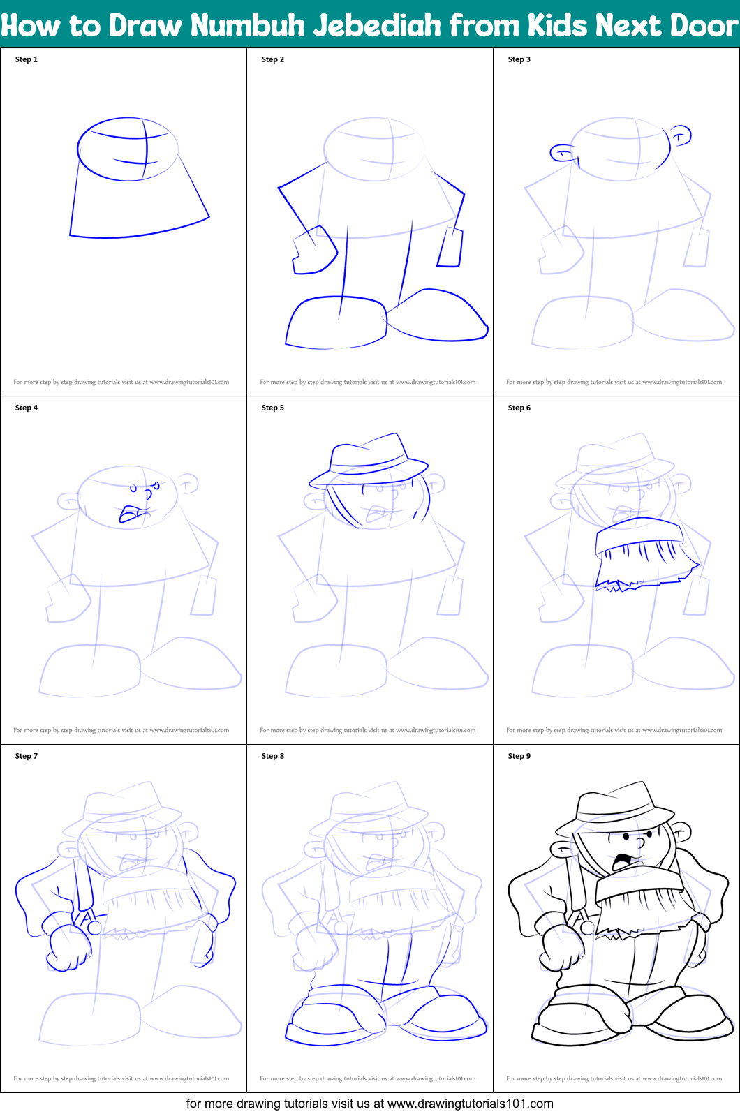 How to Draw Numbuh Jebediah from Kids Next Door Printable Step by Step