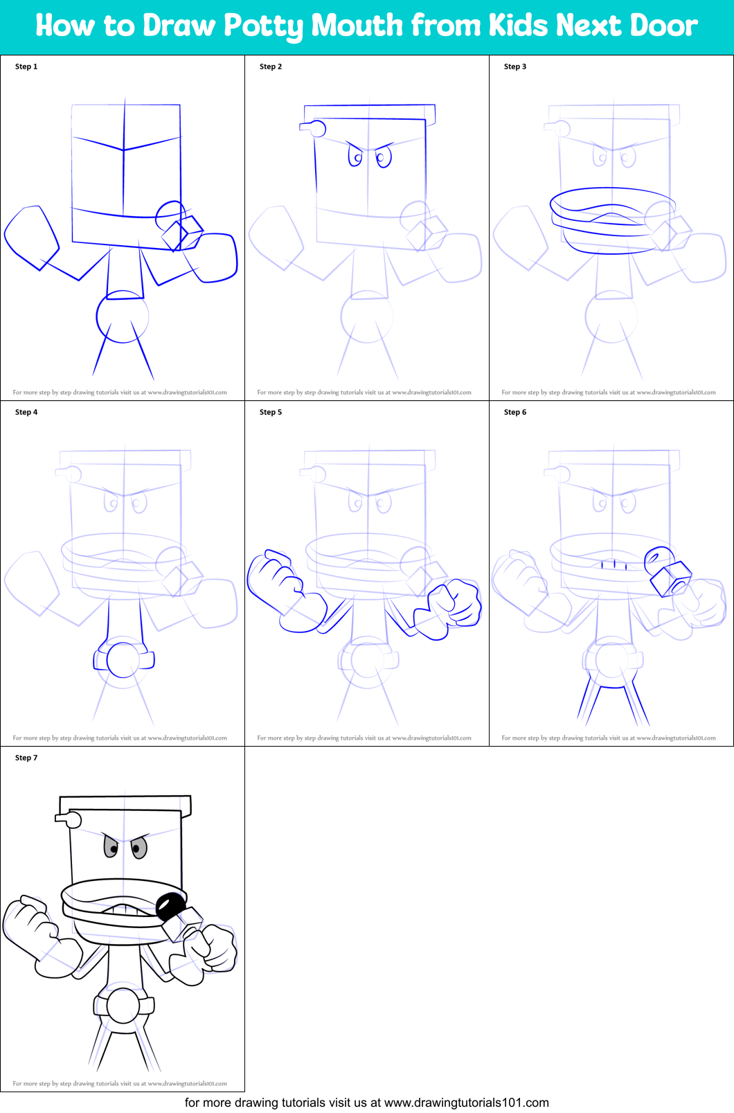 How to Draw Potty Mouth from Kids Next Door Printable Step by Step