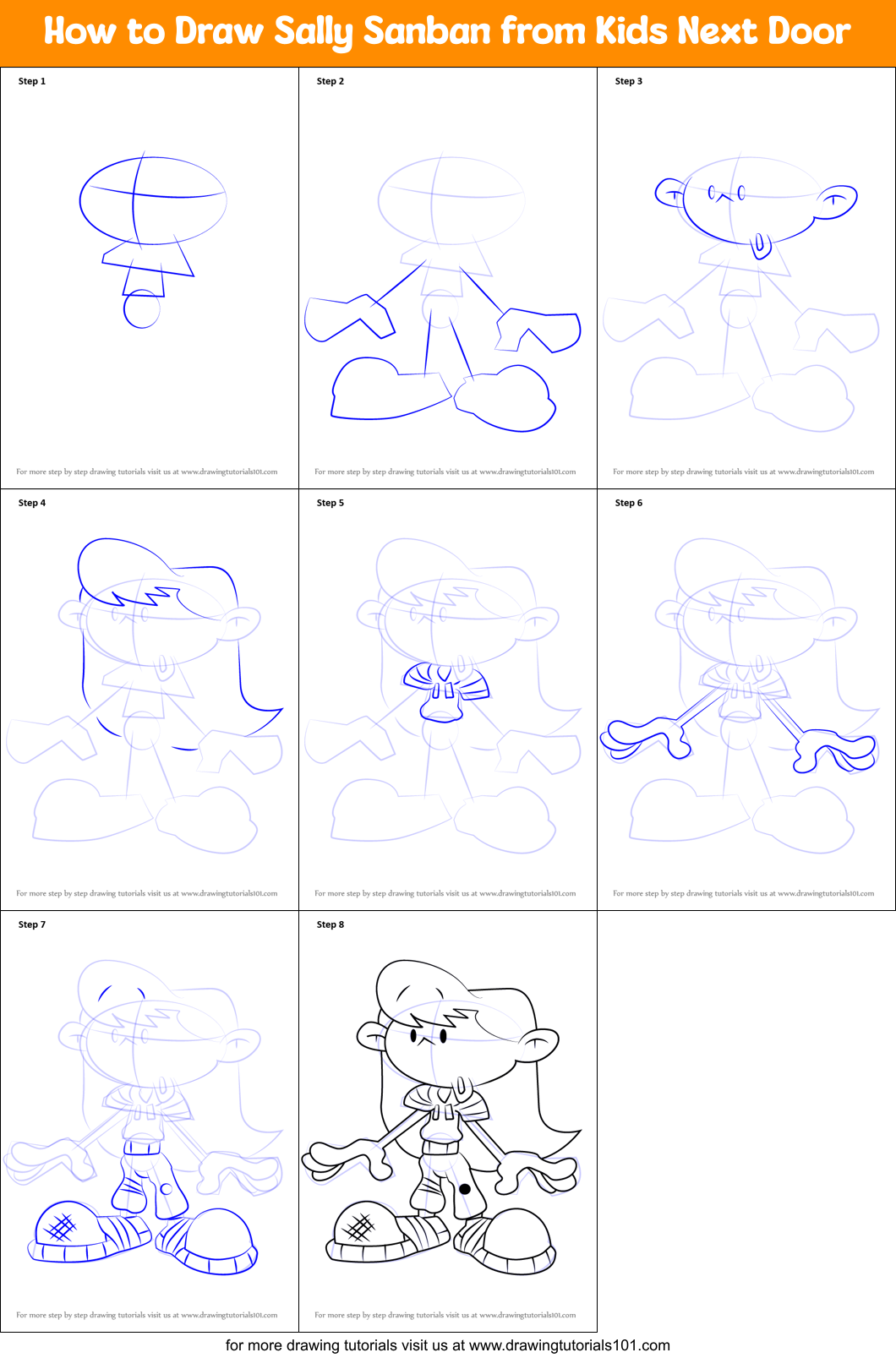 How to Draw Sally Sanban from Kids Next Door Printable Step by Step