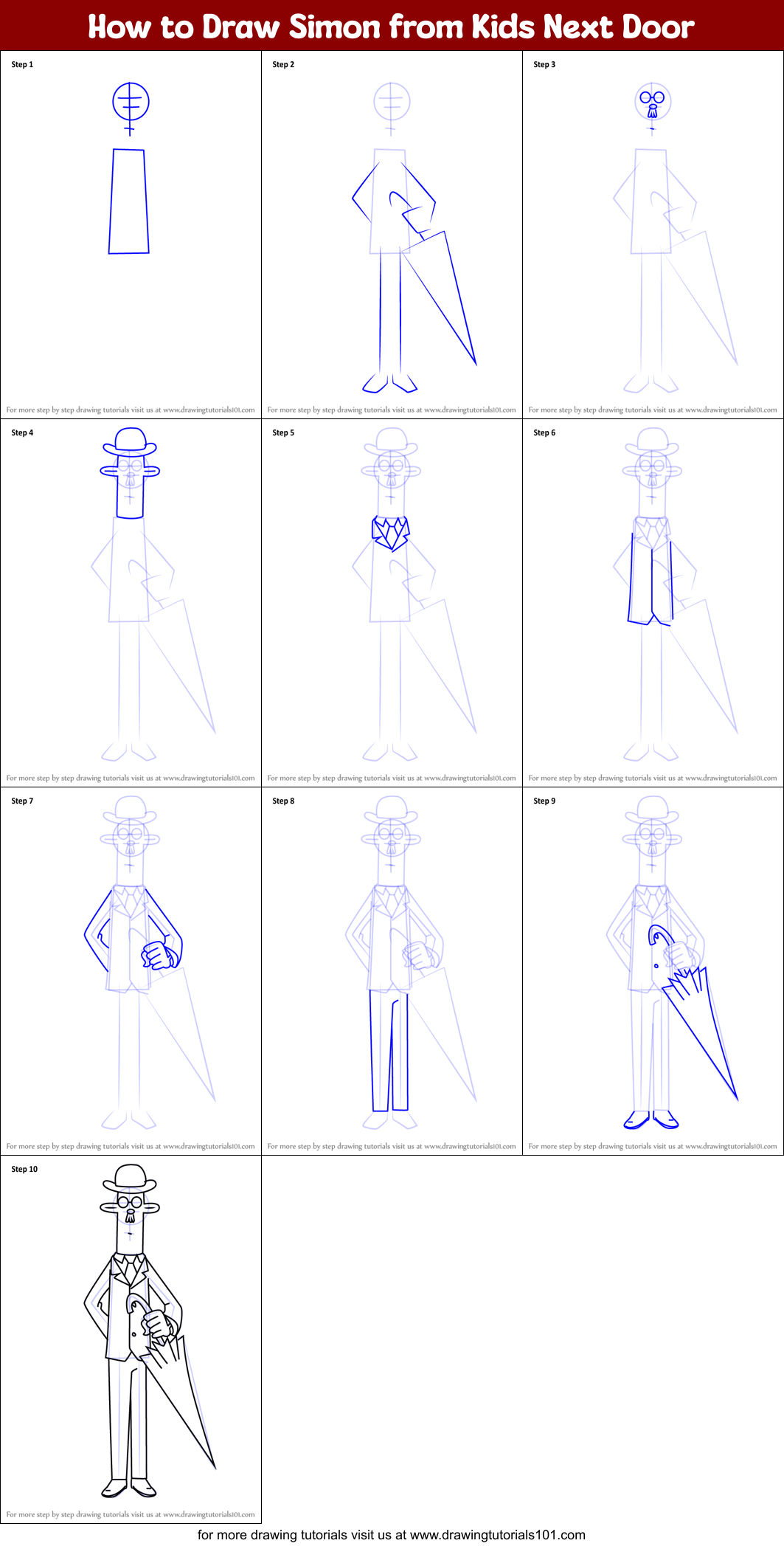 How to Draw Simon from Kids Next Door Printable Step by Step