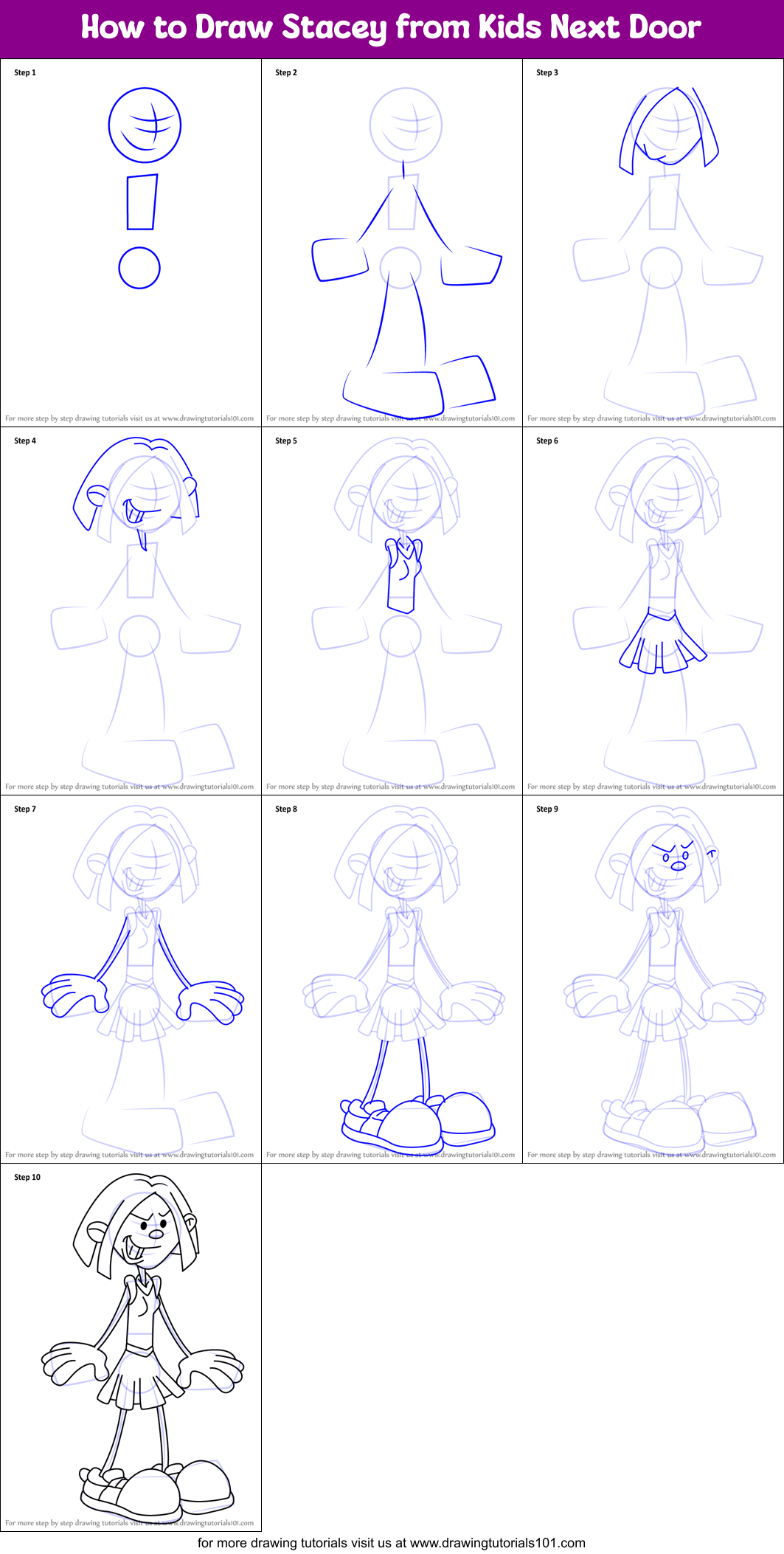 How to Draw Stacey from Kids Next Door Printable Step by Step