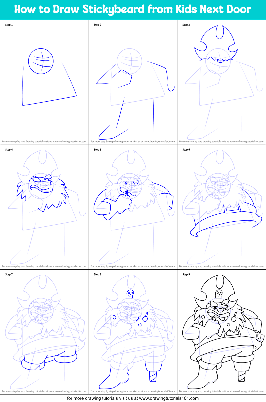 How to Draw Stickybeard from Kids Next Door Printable Step by Step