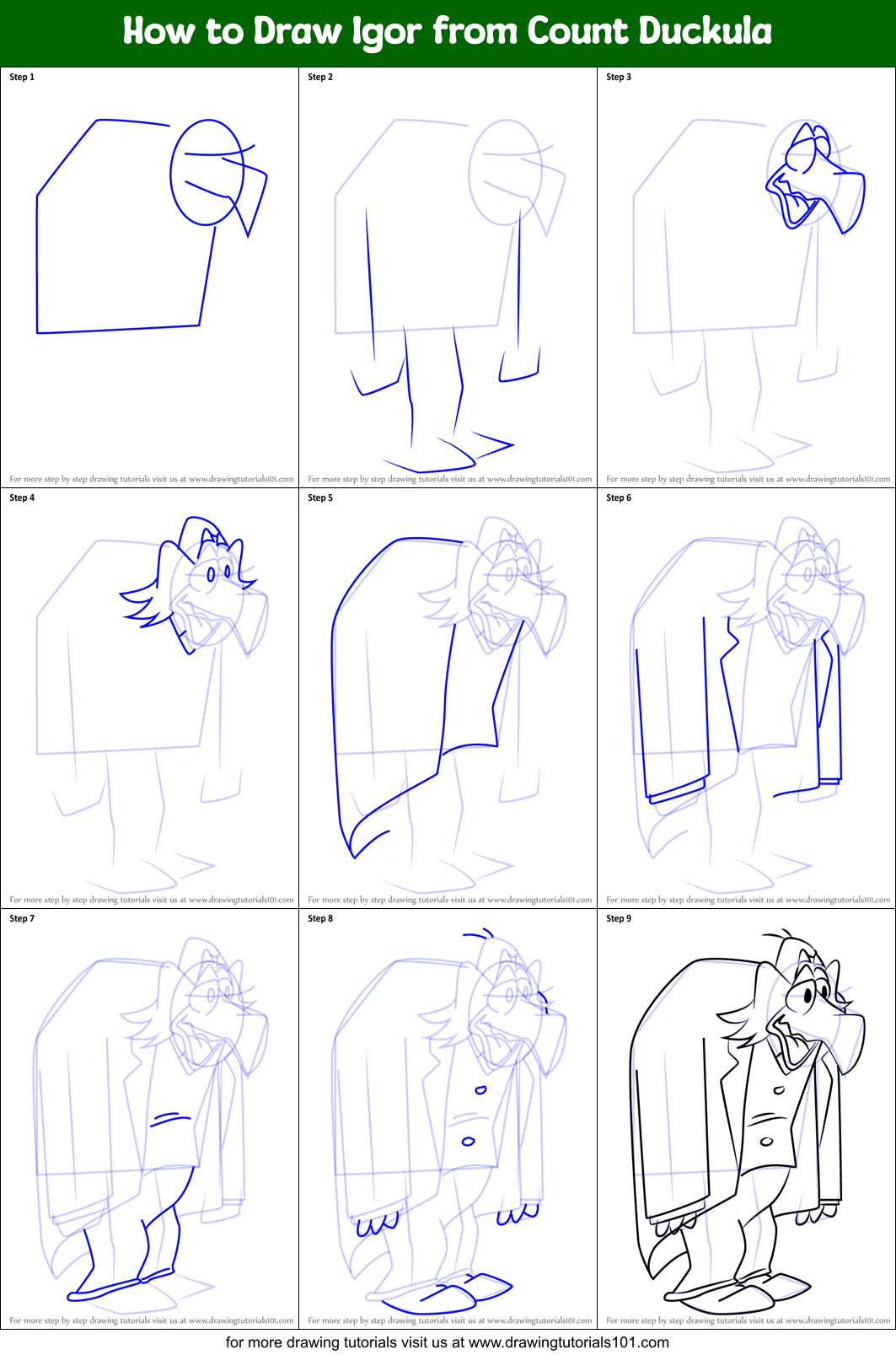 How to Draw Igor from Count Duckula Printable Step by Step
