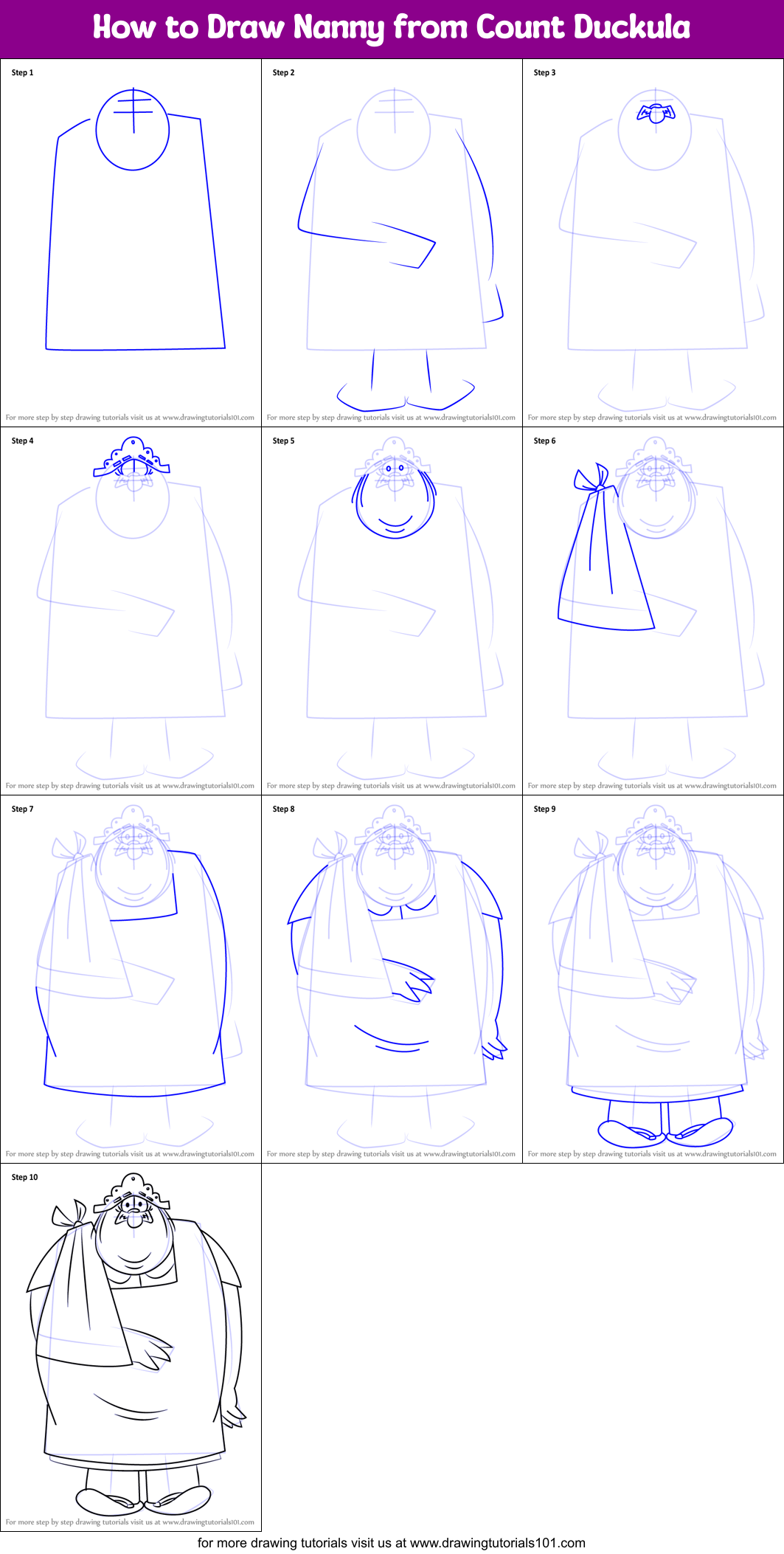How to Draw Nanny from Count Duckula Printable Step by Step
