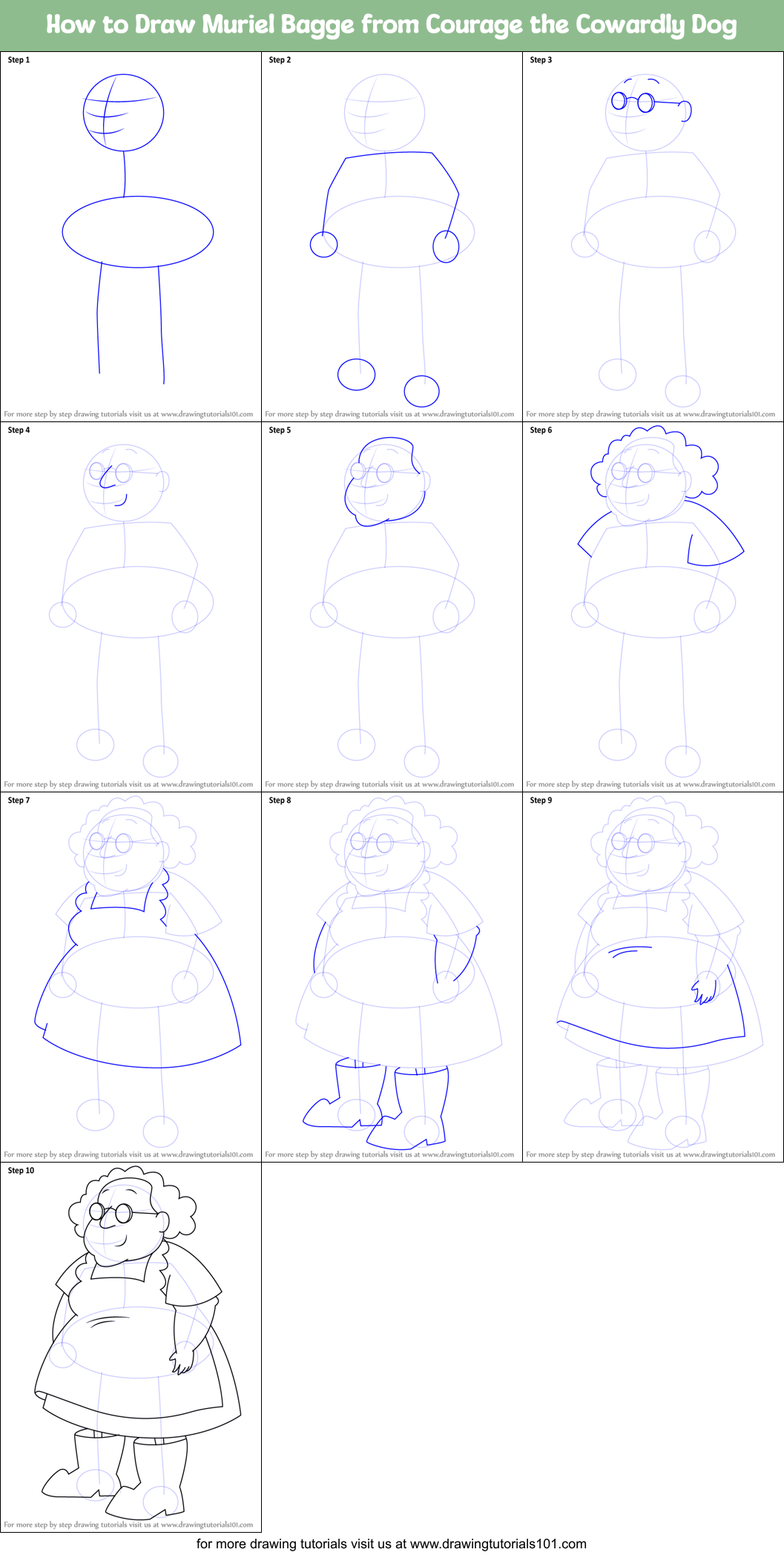 How to Draw Muriel Bagge from Courage the Cowardly Dog Printable Step by Step
