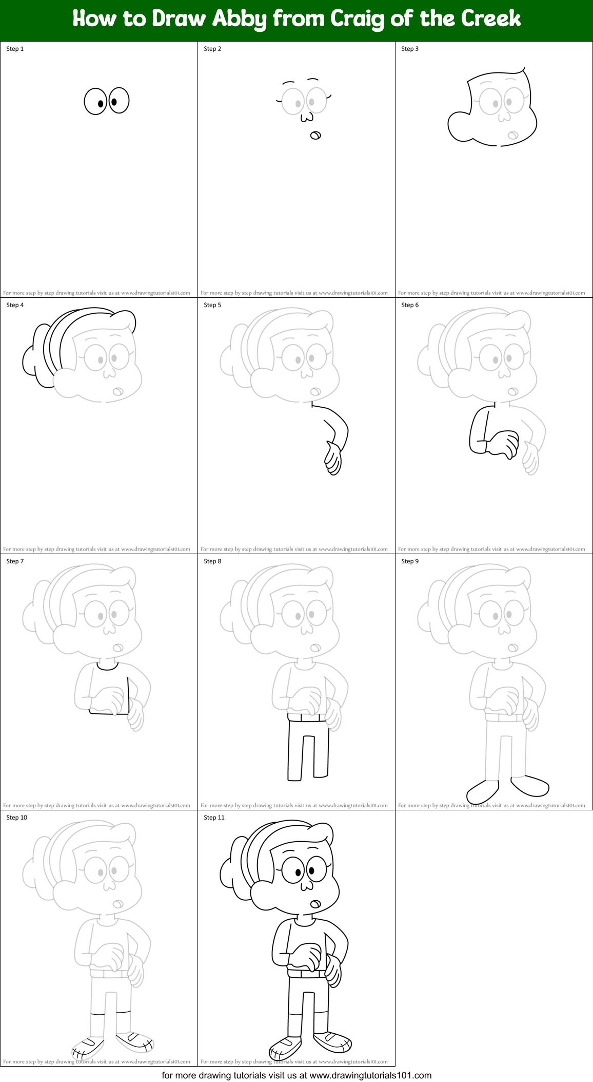 How to Draw Abby from Craig of the Creek Printable Step by Step
