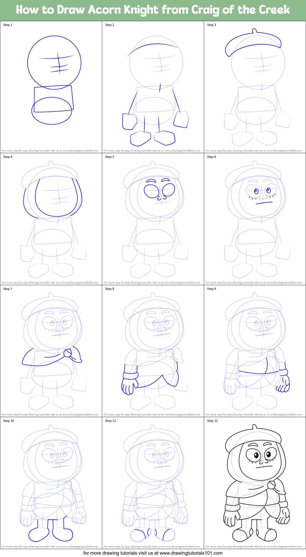 How to Draw Acorn Knight from Craig of the Creek Printable Step by Step