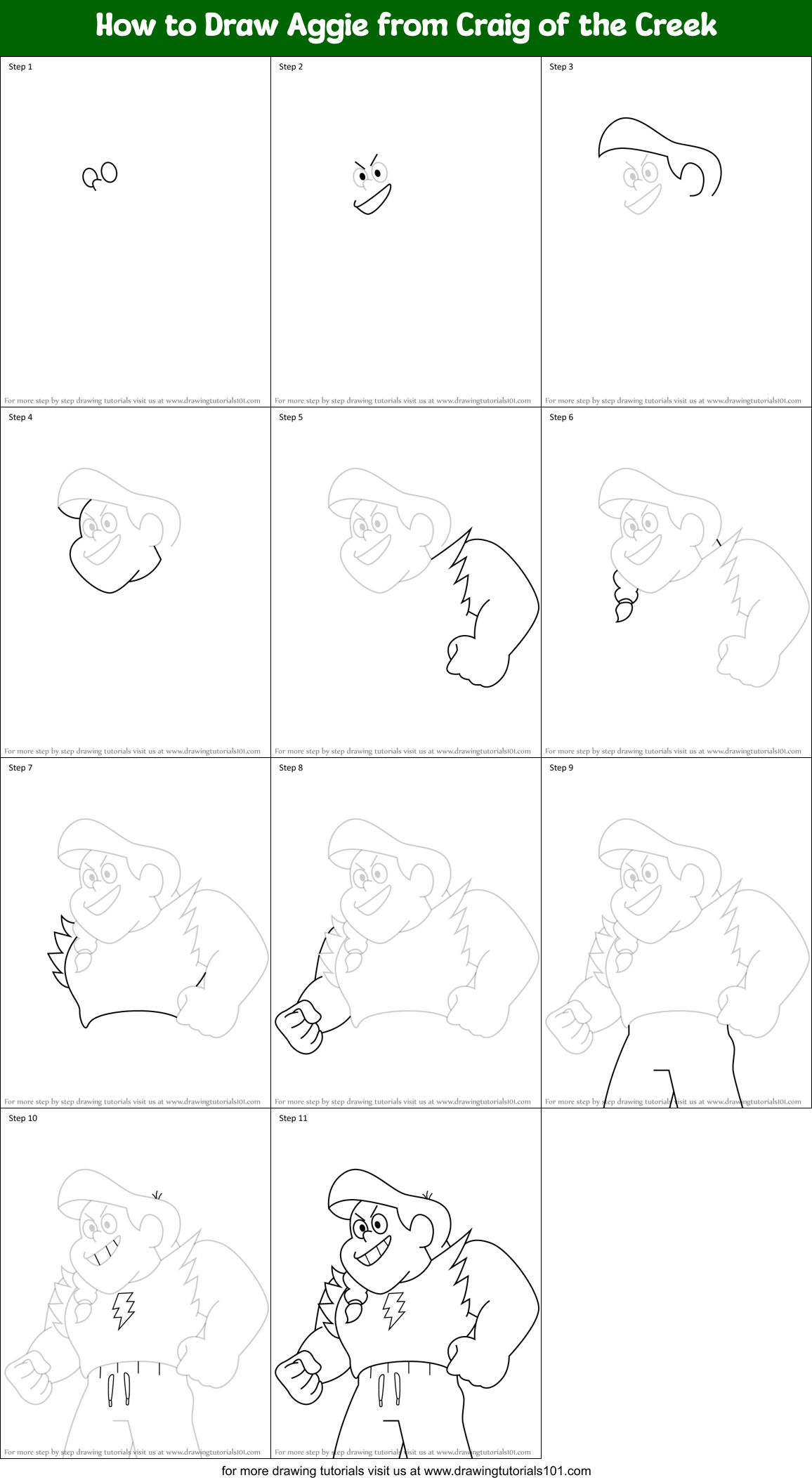 How to Draw Aggie from Craig of the Creek Printable Step by Step