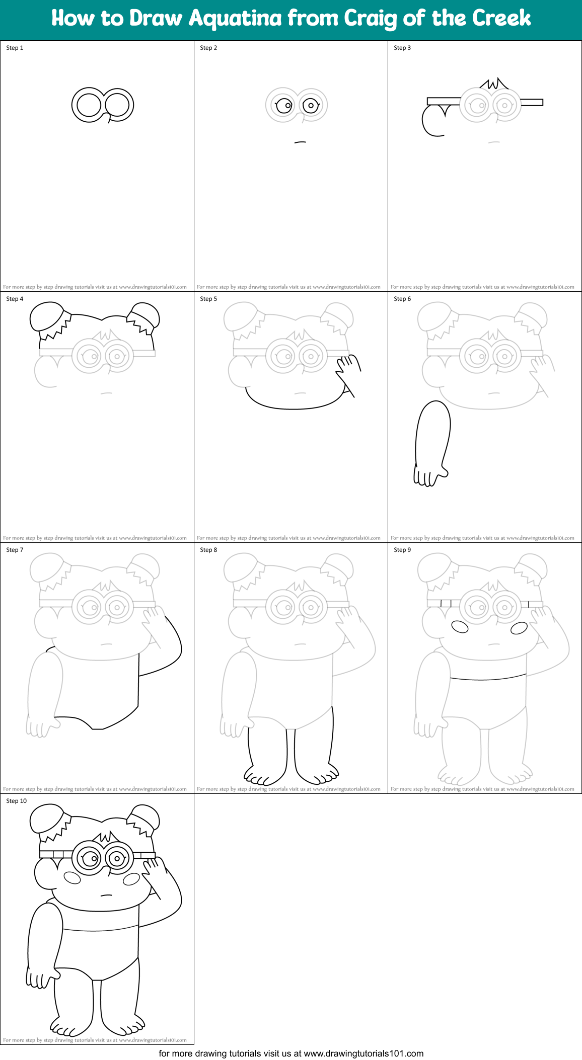 How to Draw Aquatina from Craig of the Creek Printable Step by Step