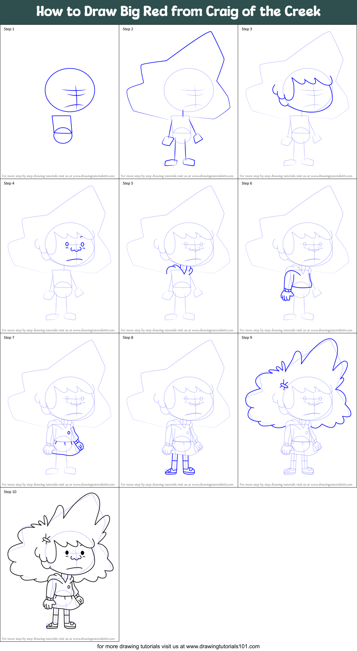 How to Draw Big Red from Craig of the Creek Printable Step by Step