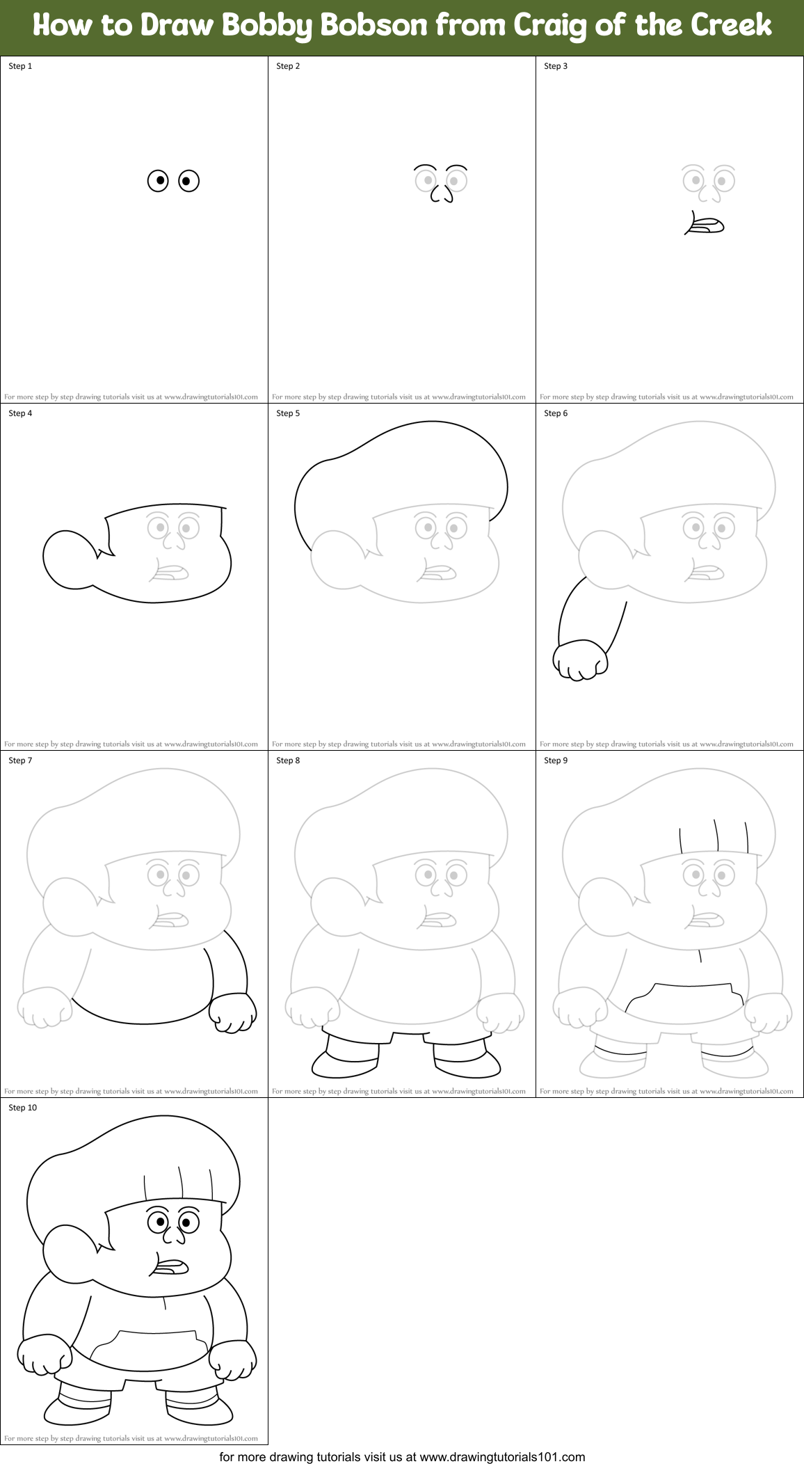 How to Draw Bobby Bobson from Craig of the Creek Printable Step by Step
