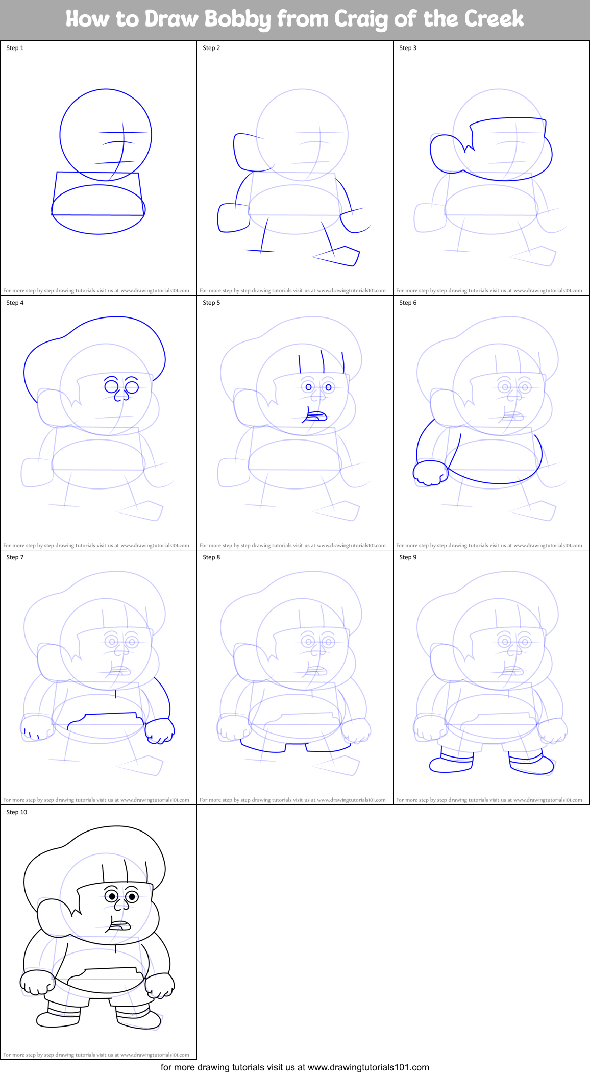 How to Draw Bobby from Craig of the Creek Printable Step by Step