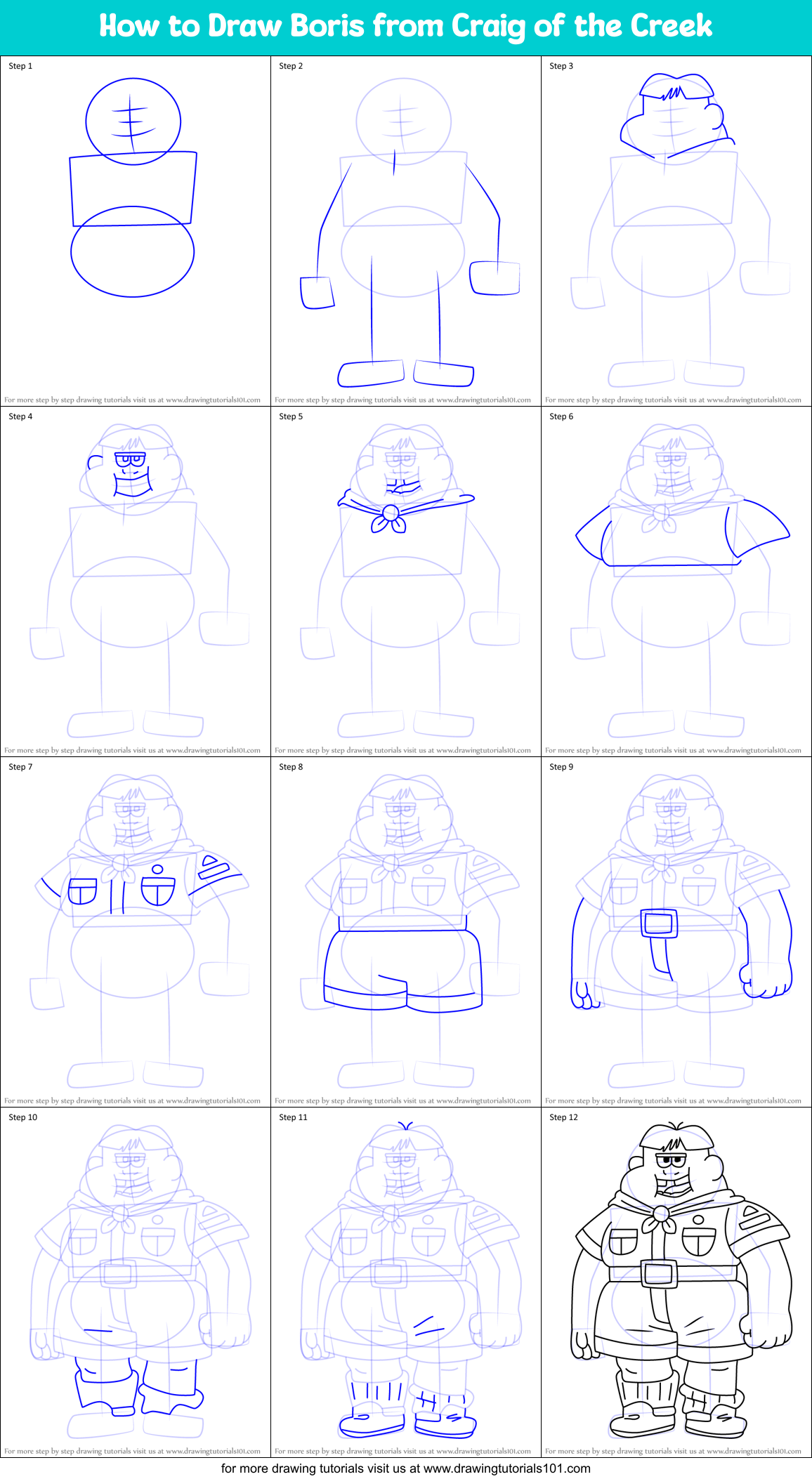 How to Draw Boris from Craig of the Creek Printable Step by Step