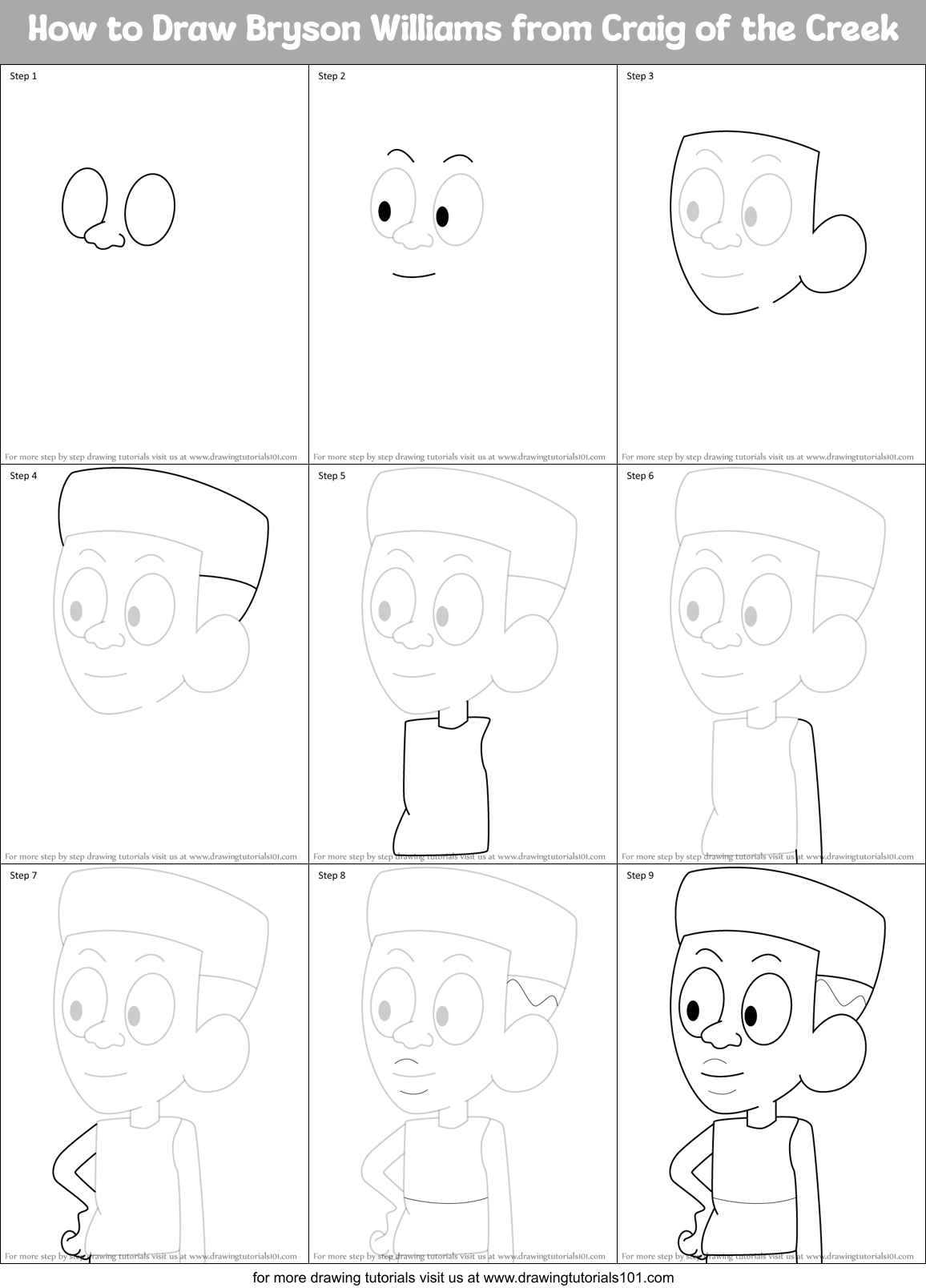 How to Draw Bryson Williams from Craig of the Creek Printable Step by Step