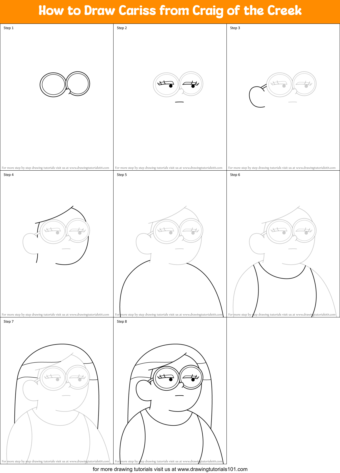 How to Draw Cariss from Craig of the Creek Printable Step by Step