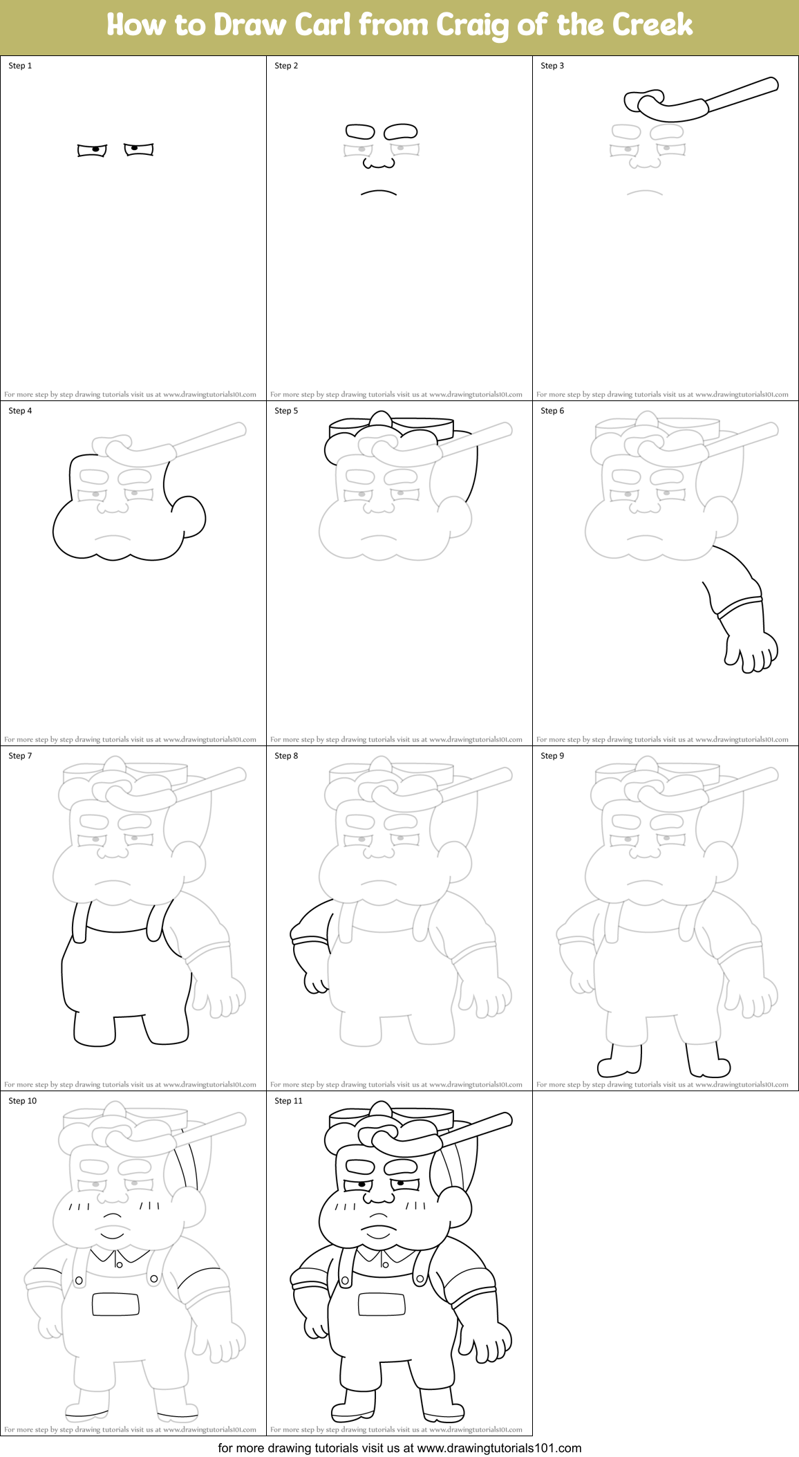 How to Draw Carl from Craig of the Creek Printable Step by Step