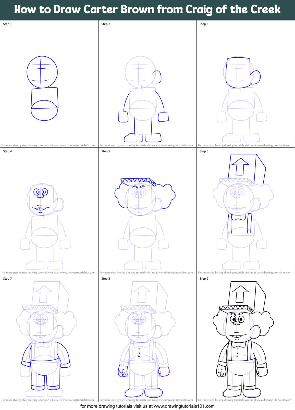How to Draw Carter Brown from Craig of the Creek Printable Step by Step