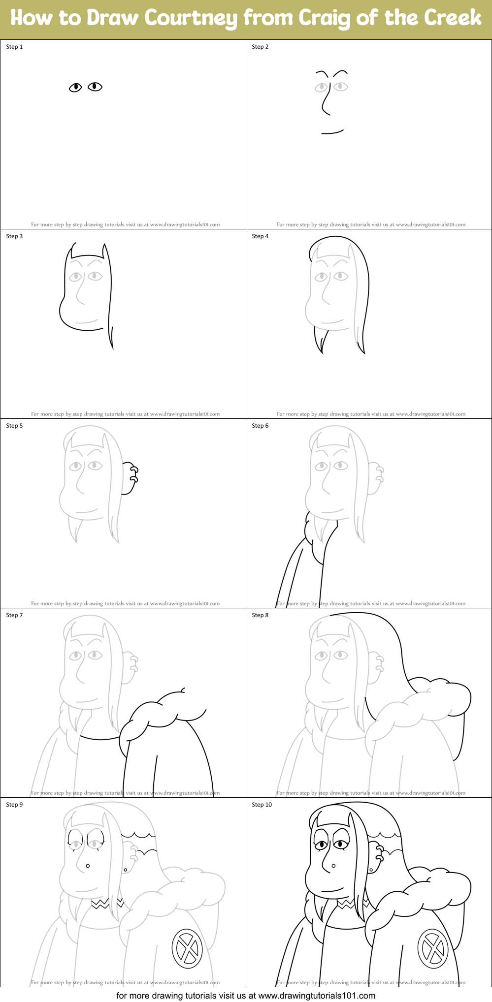 How to Draw Courtney from Craig of the Creek Printable Step by Step