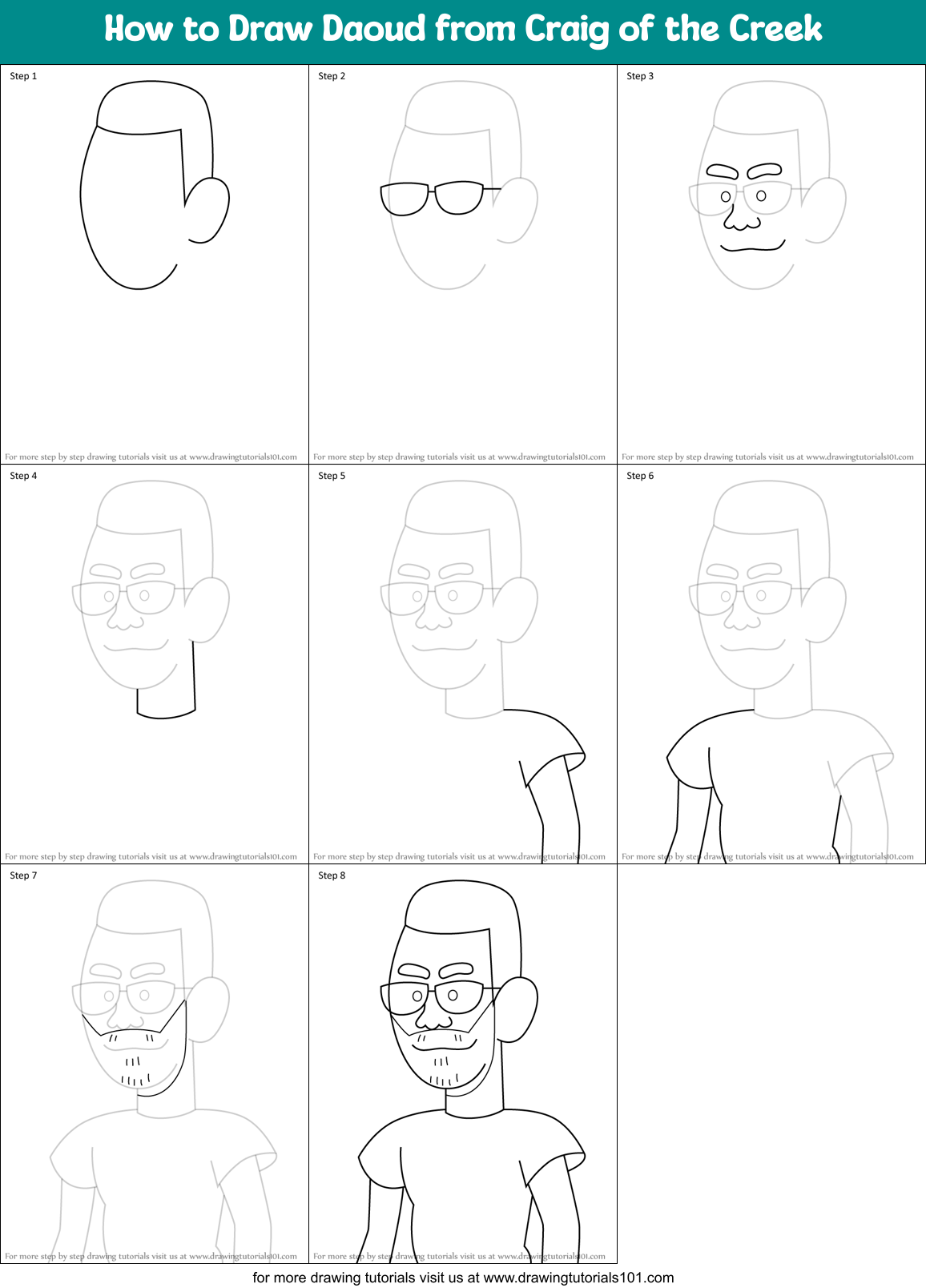 How to Draw Daoud from Craig of the Creek Printable Step by Step