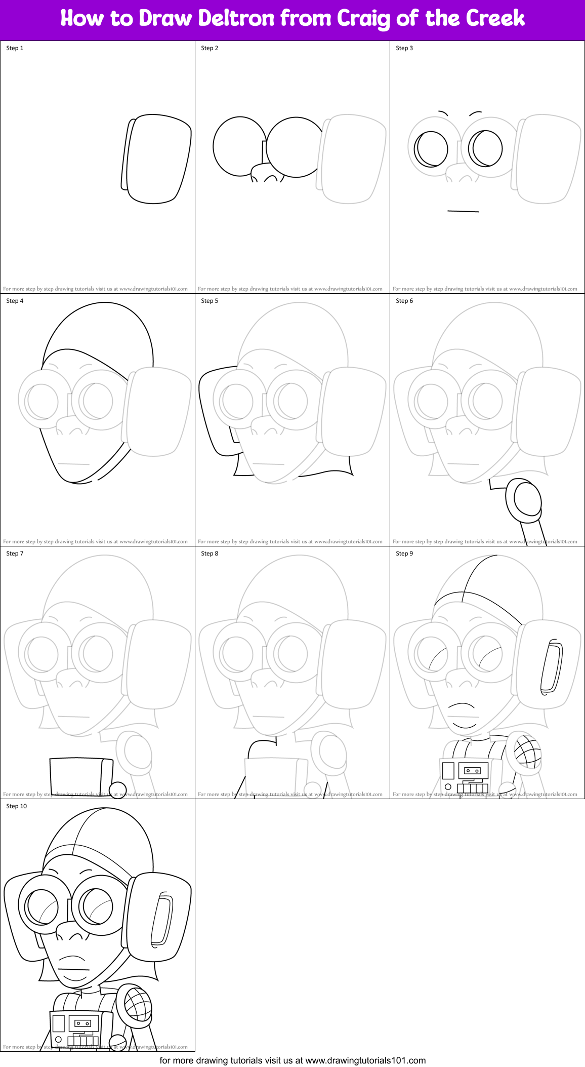 How to Draw Deltron from Craig of the Creek Printable Step by Step